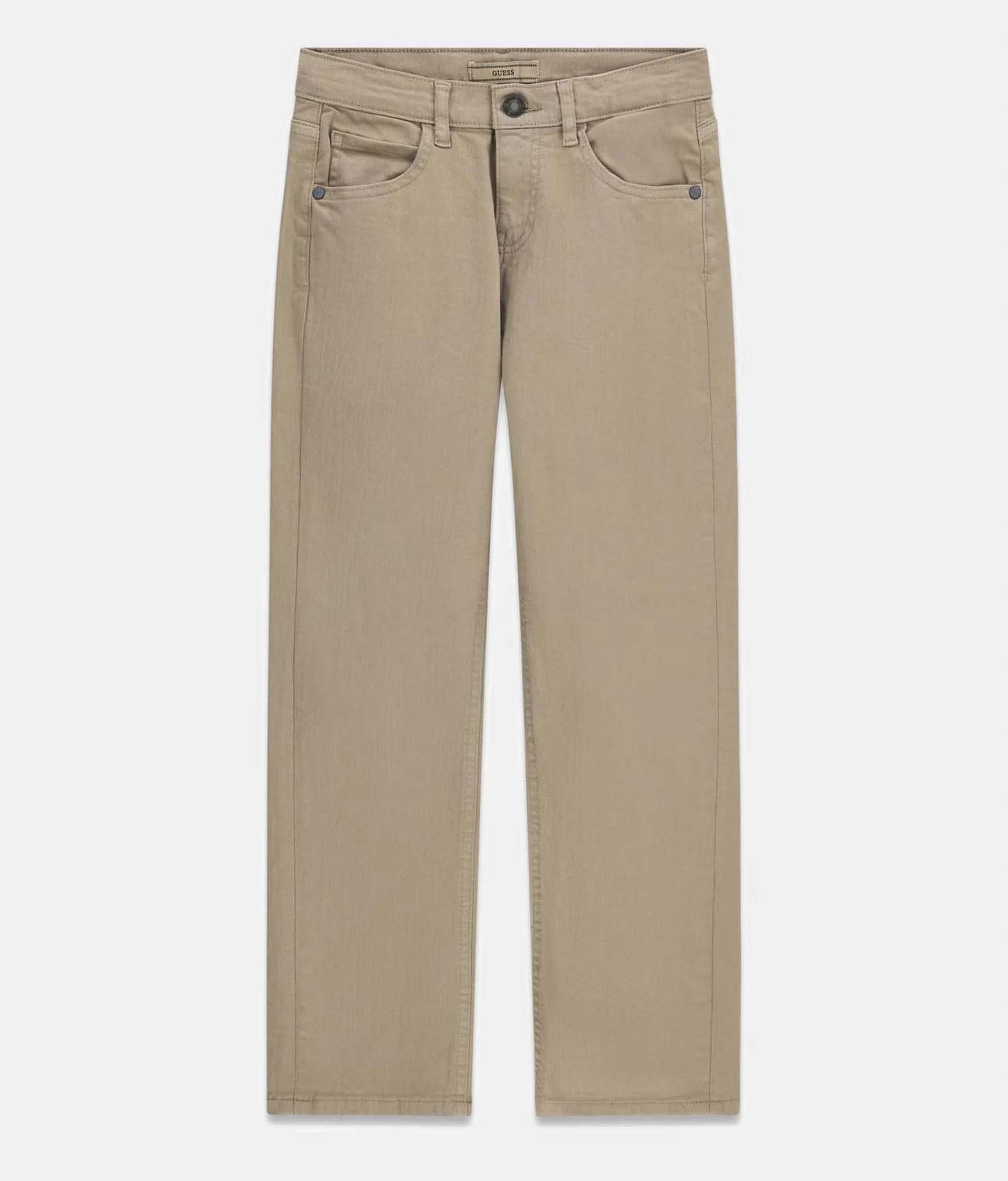 Pantaloni Guess Kids beige in misto cotone con logo ricamato sulla tasca posteriore