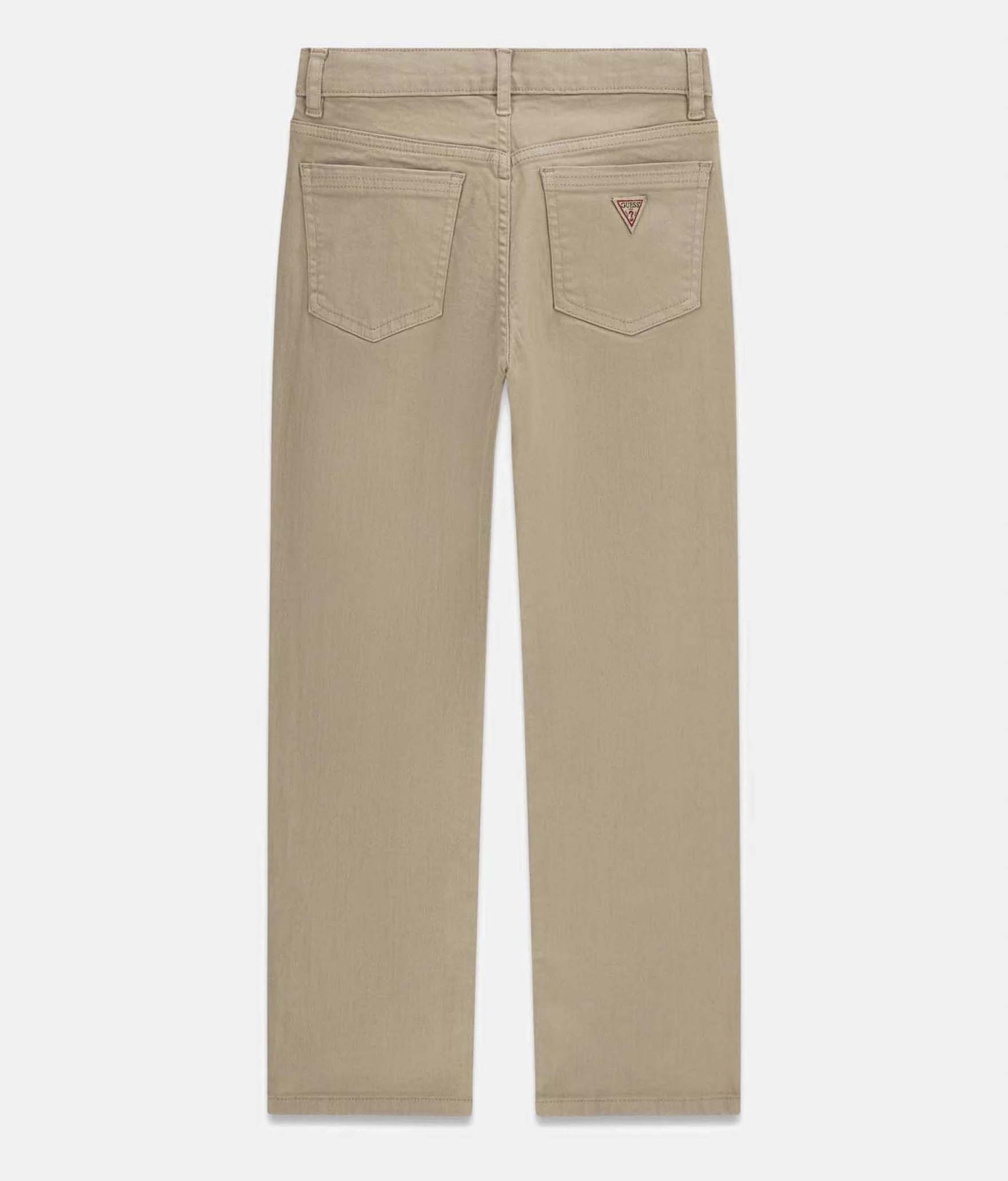 Pantaloni Guess Kids beige in misto cotone con logo ricamato sulla tasca posteriore image