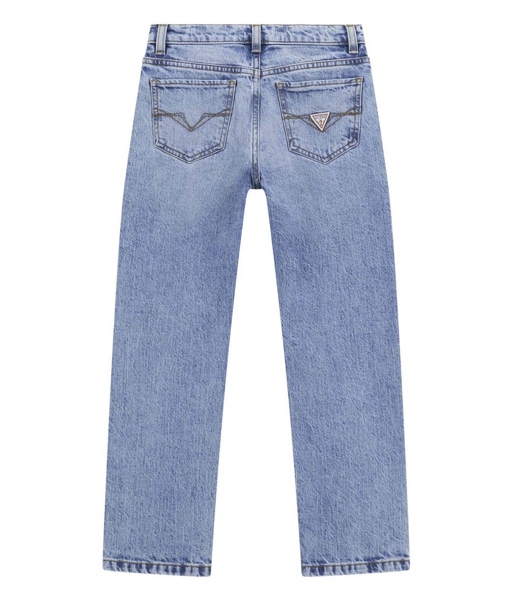 Jeans Guess Kids light wash in cotone elasticizzato con logo applicato sul retro image