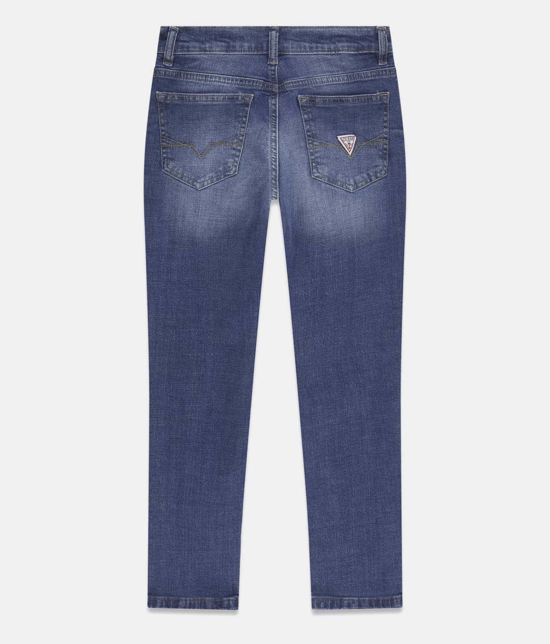 Jeans Guess Kids medium wash in denim stretch con logo ricamato sul retro image