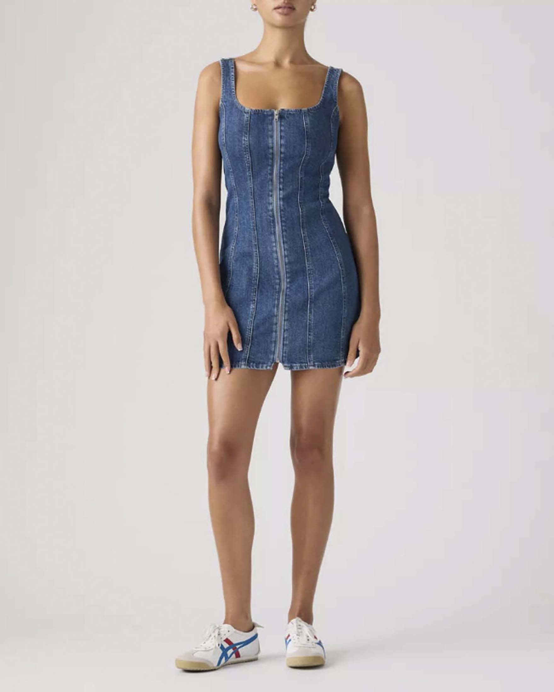 Abito Levi's senza maniche in denim stone washed con zip frontale