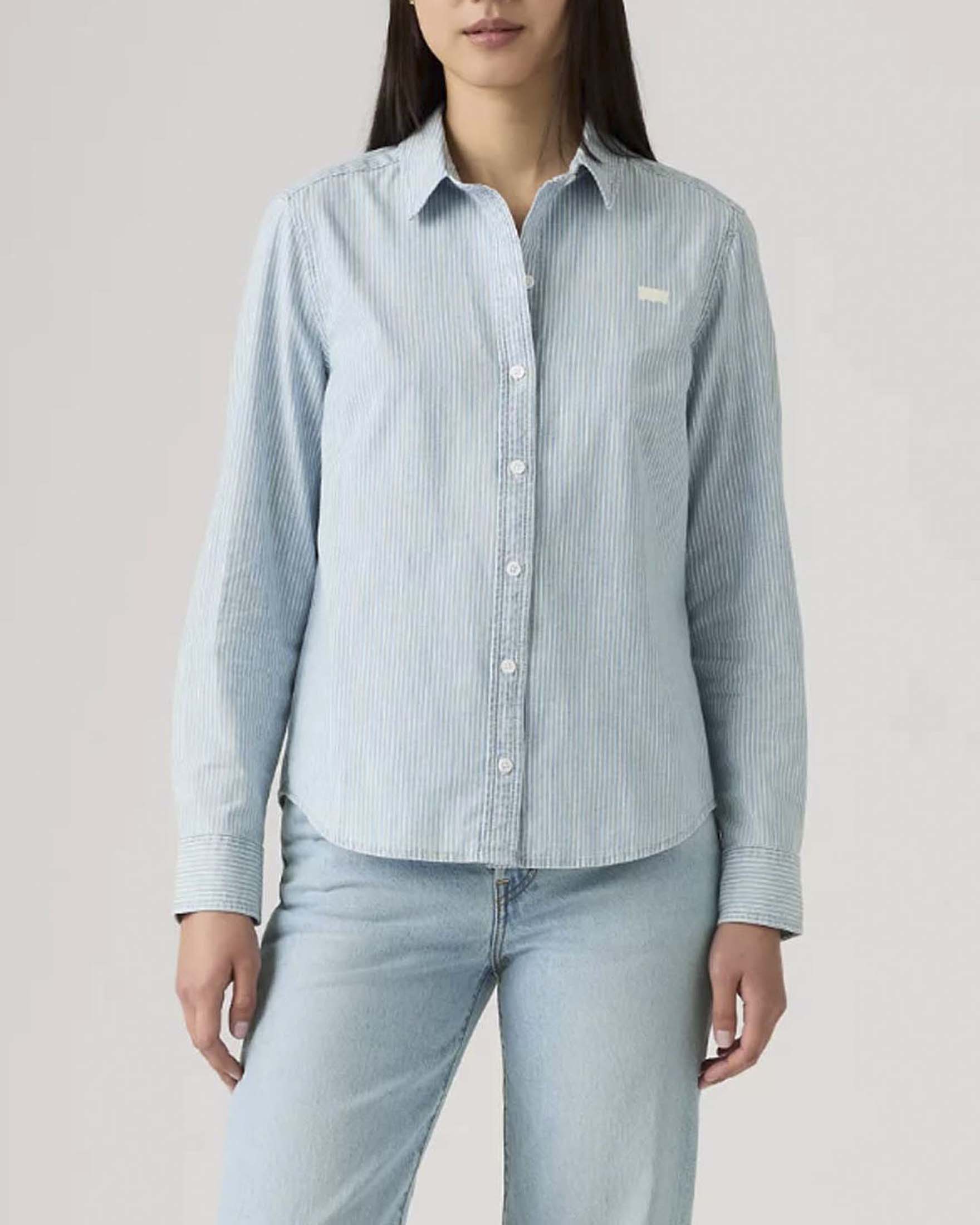 Camicia azzurra a righe bianche Levi's in cotone
