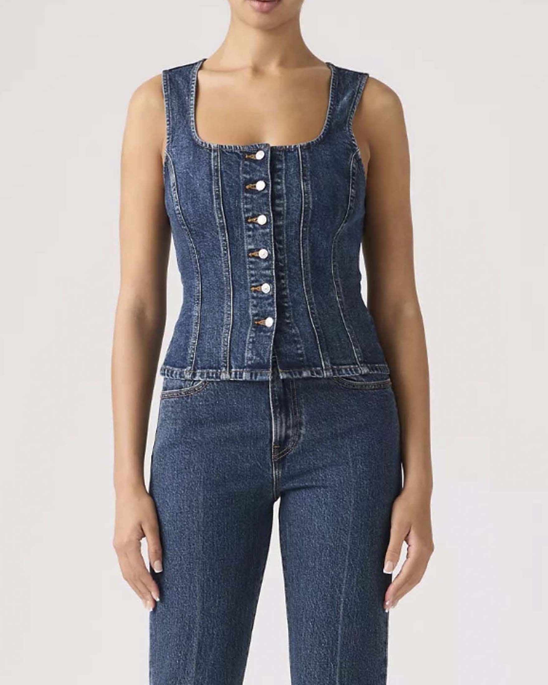 Top in denim aderente Levi's con scollatura squadrata e abbottonatura frontale
