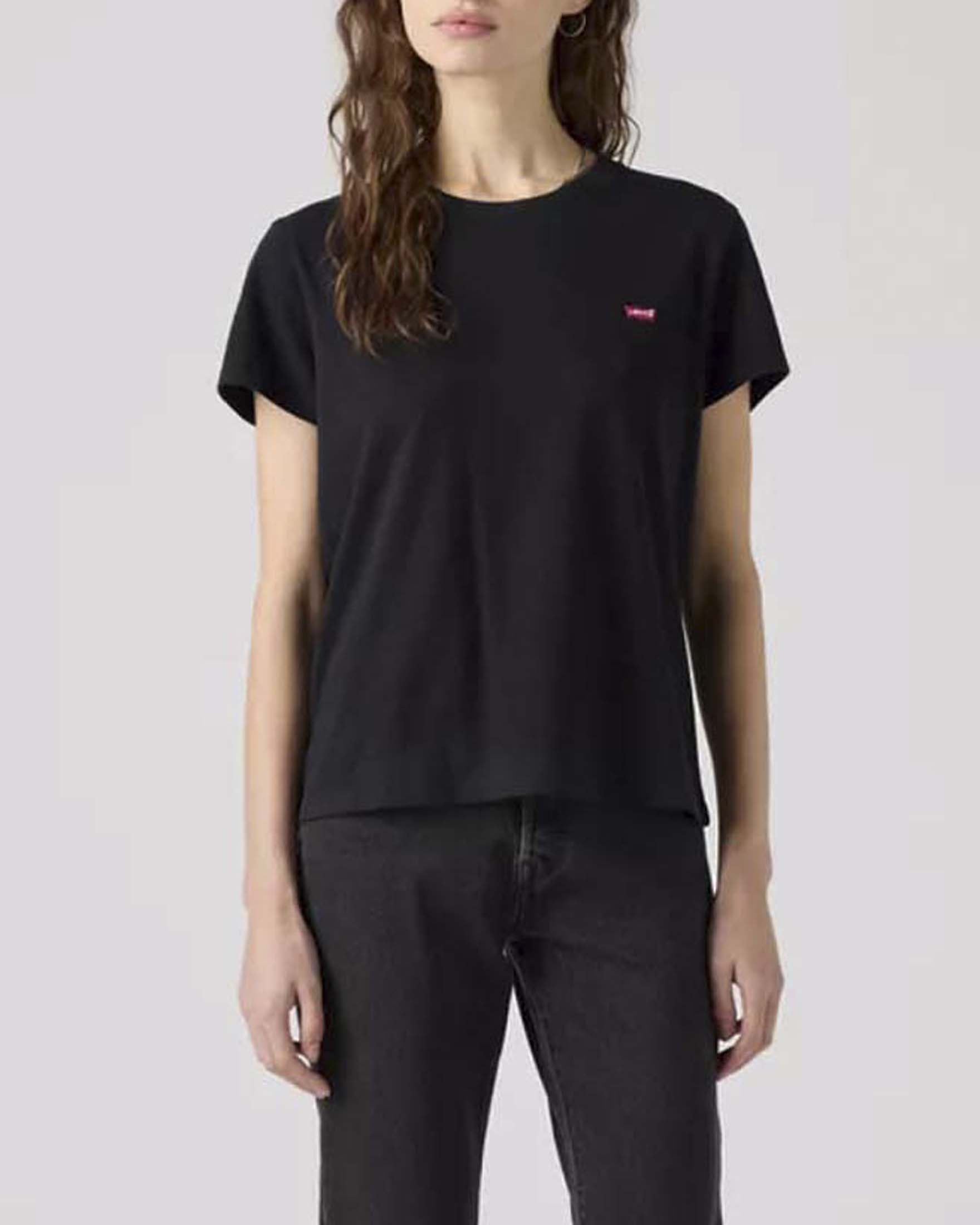Levi's — T-Shirt Perfect a maniche corte Levi's nera in cotone con logo batwing piccolo