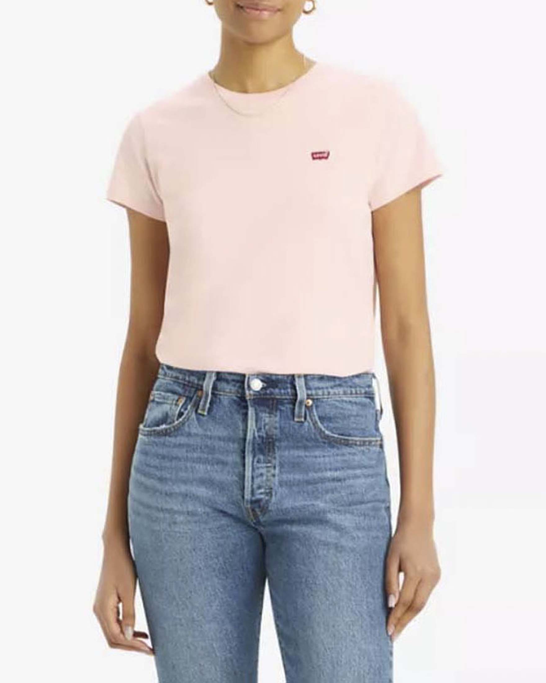 Levi's — T-Shirt Perfect a maniche corte Levi's rosa in cotone con logo batwing piccolo