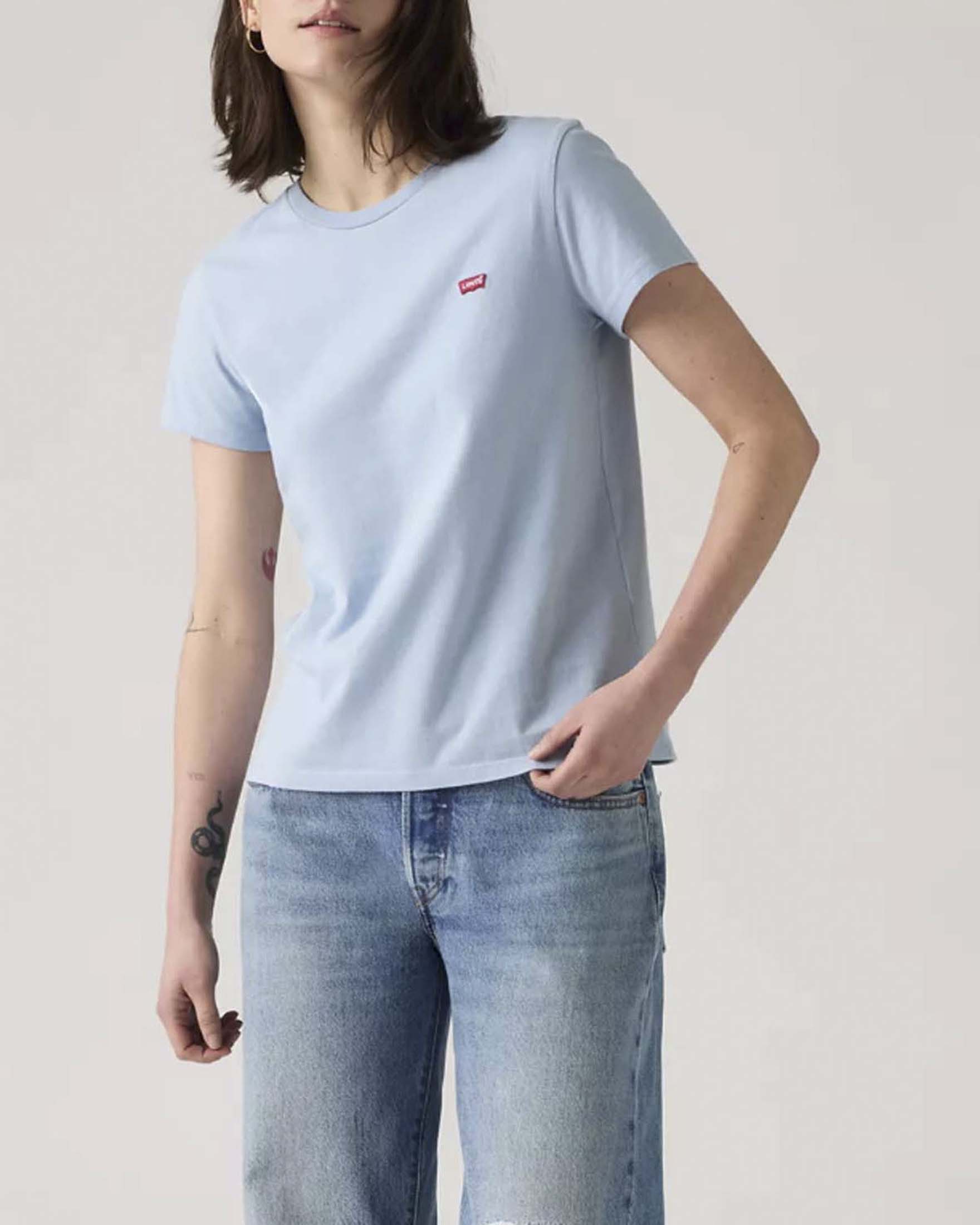 Levi's — T-Shirt Perfect a maniche corte Levi's azzurra in cotone con logo batwing piccolo