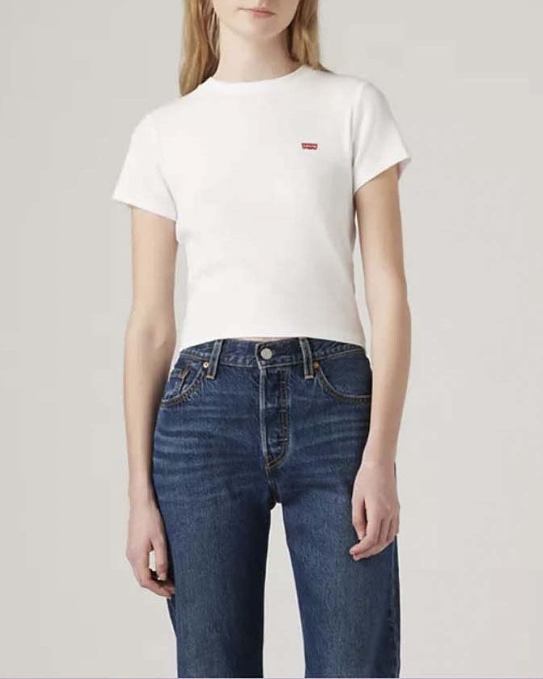 T-Shirt sportiva Essential Levi's a maniche corte bianca in cotone a costine
