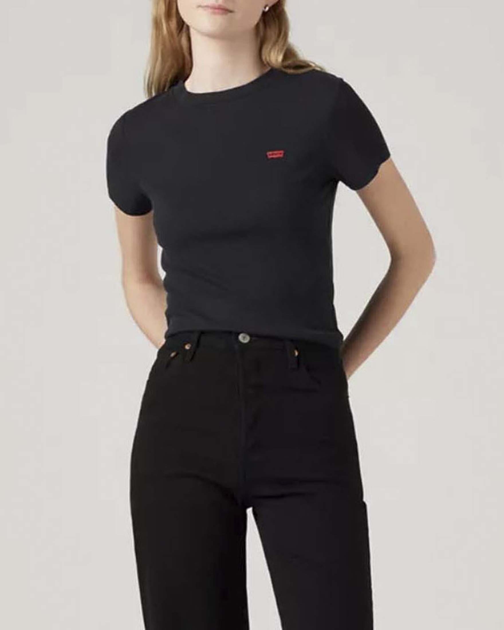 T-Shirt sportiva Essential Levi's a maniche corte nera in cotone a costine