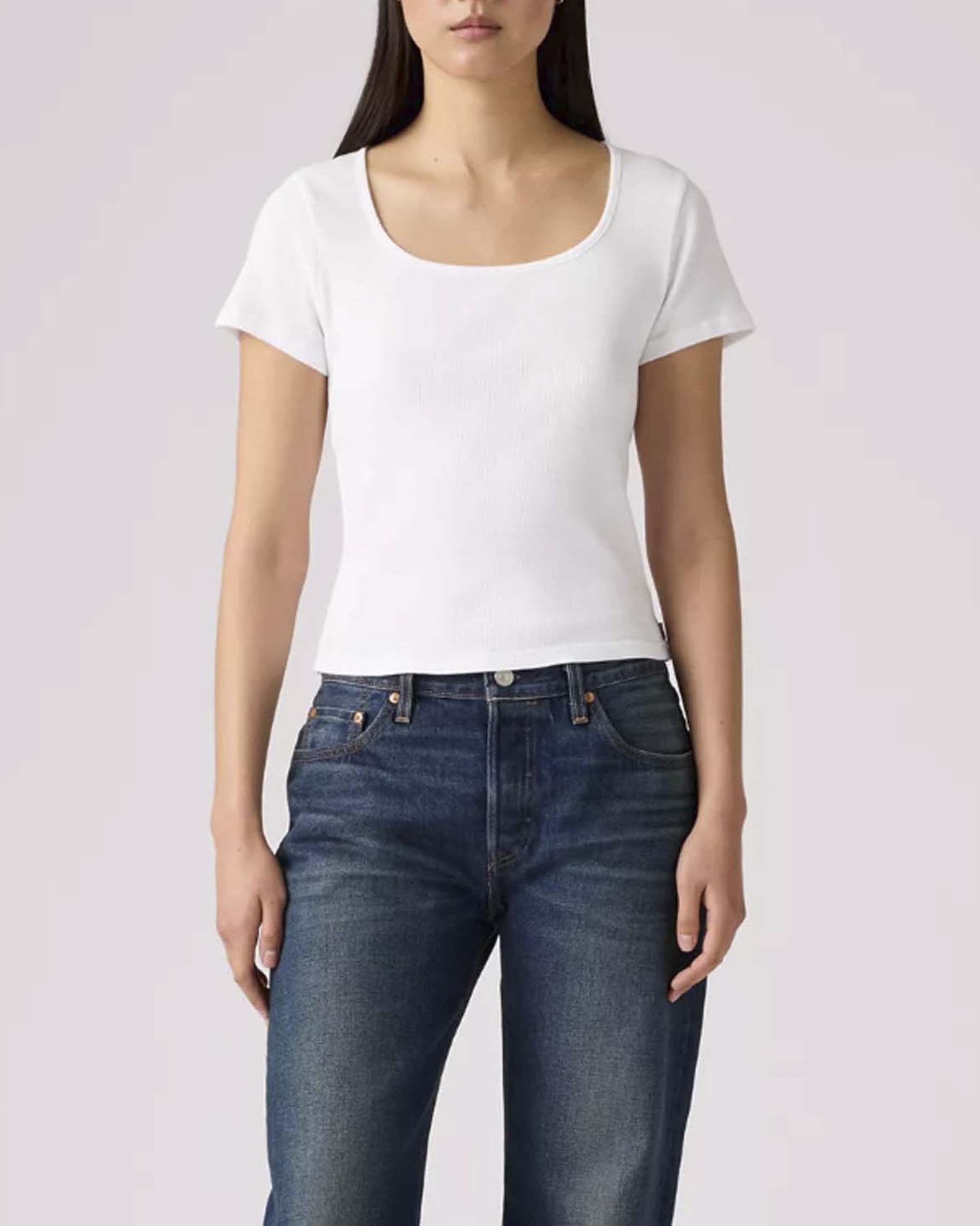 T-Shirt Essential Levi's a maniche corte bianca in cotone con scollo squadrato