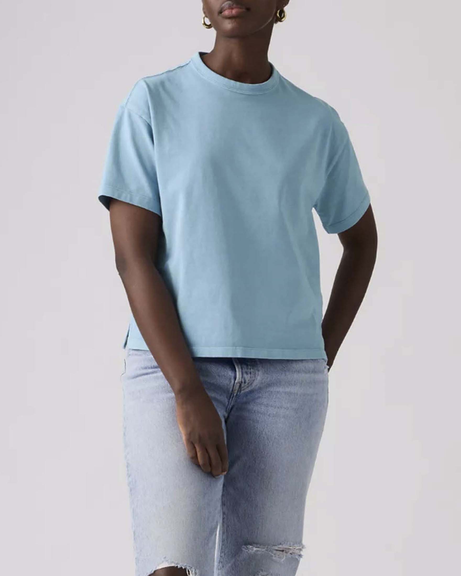 T-Shirt Vintage Levi's a maniche corte azzurra in cotone con scollo a giro