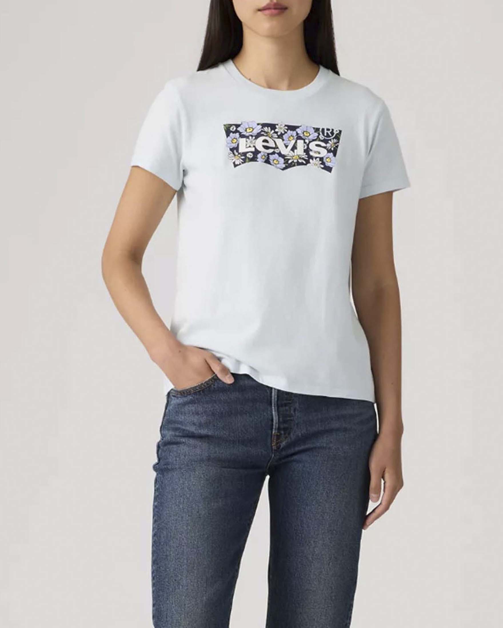 T-Shirt Perfect a manica corta Levi's azzurra con stampa batwing in fantasia floreale