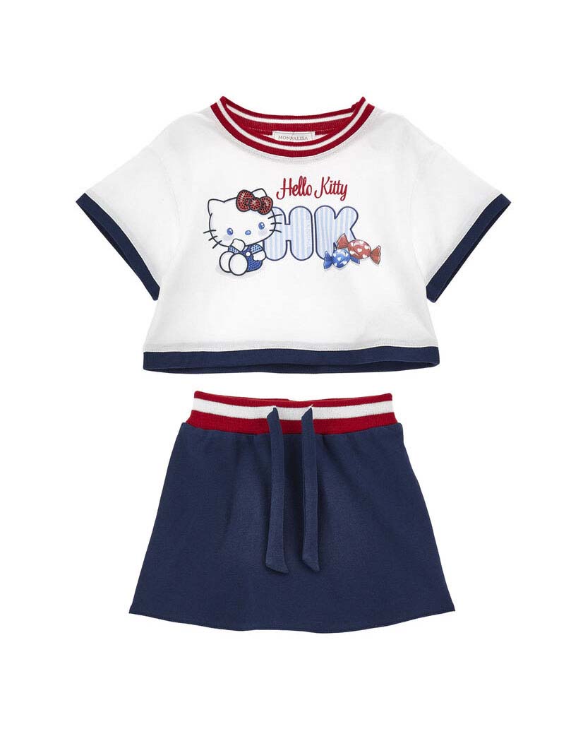 Top e minigonna Monnalisa X Hello Kitty  in piquè di puro cotone