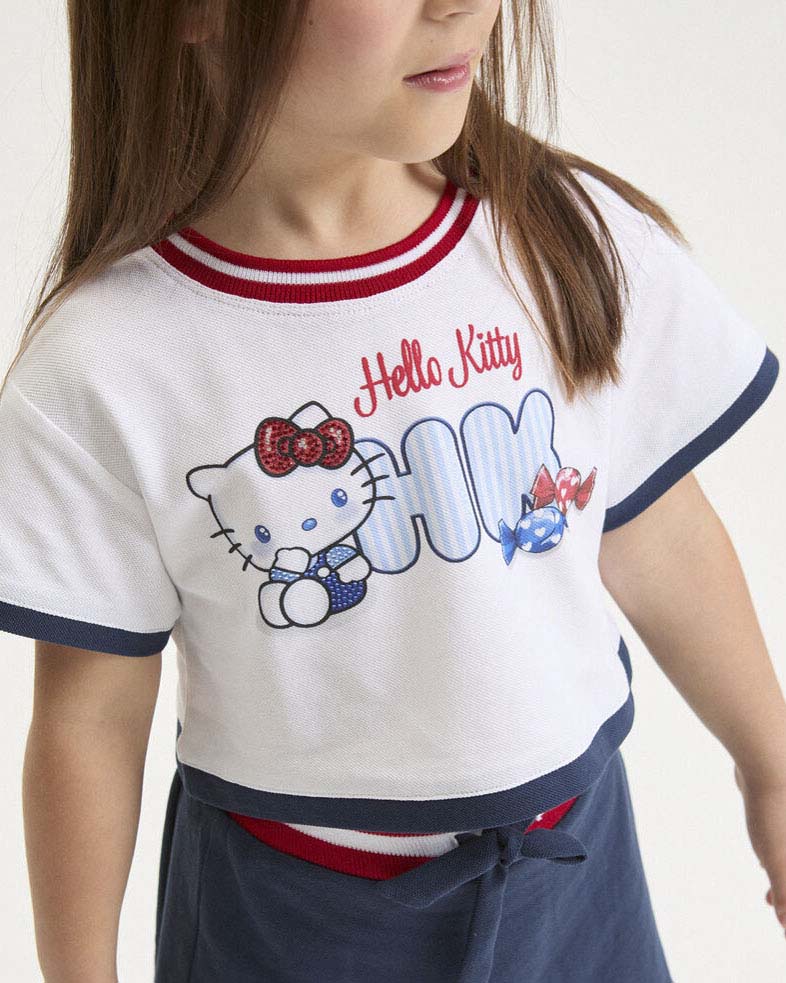 Top e minigonna Monnalisa X Hello Kitty  in piquè di puro cotone image
