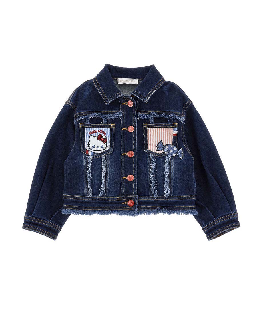 Giacca in denim Monnalisa X Hello Kitty blu con patch