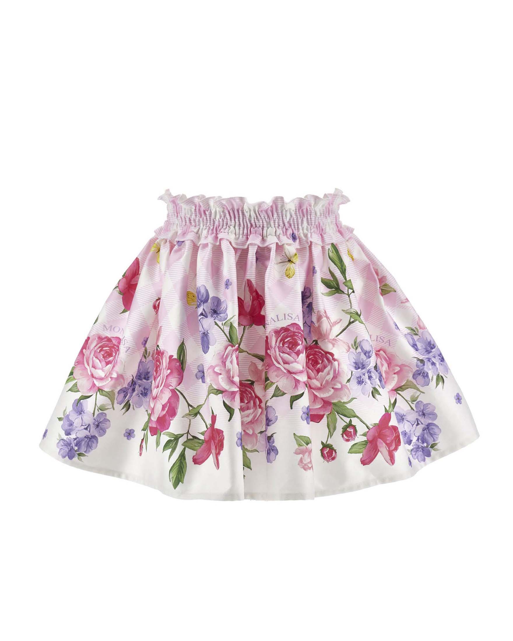 Gonna Monnalisa in raso con stampa floreale