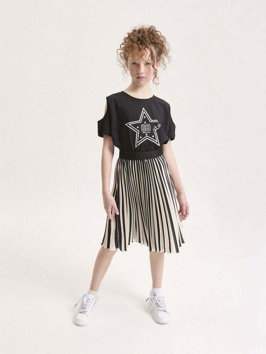 Gonna midi plissettata nera e beige