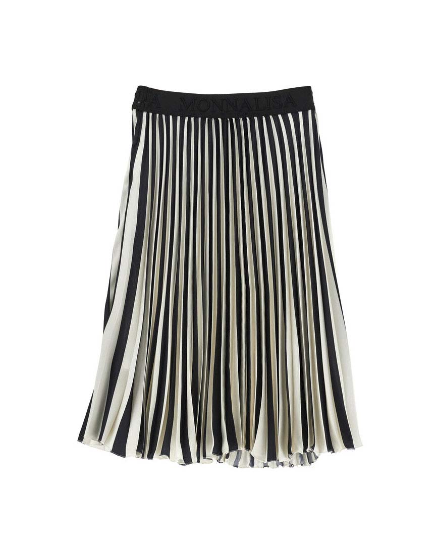 Gonna midi Monnalisa plissettata nera e beige image