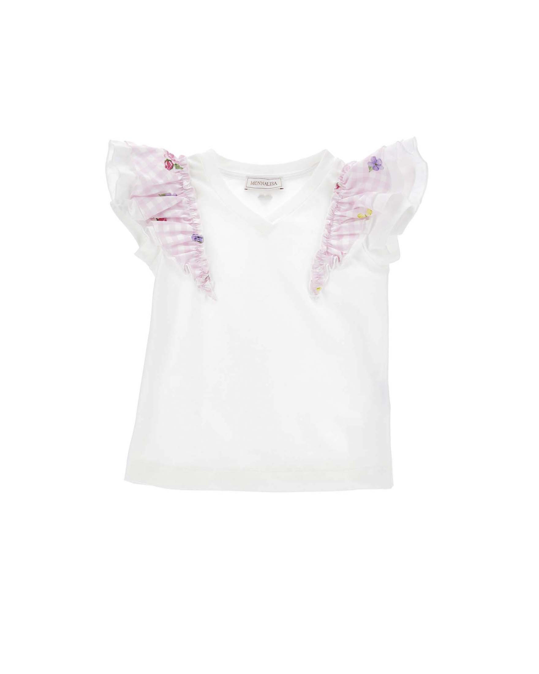 T-shirt mezze maniche con volant motivo florale