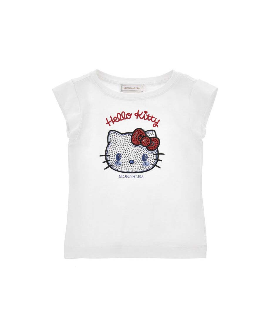 T-shirt X Hello Kitty bianca in misto cotone con strass