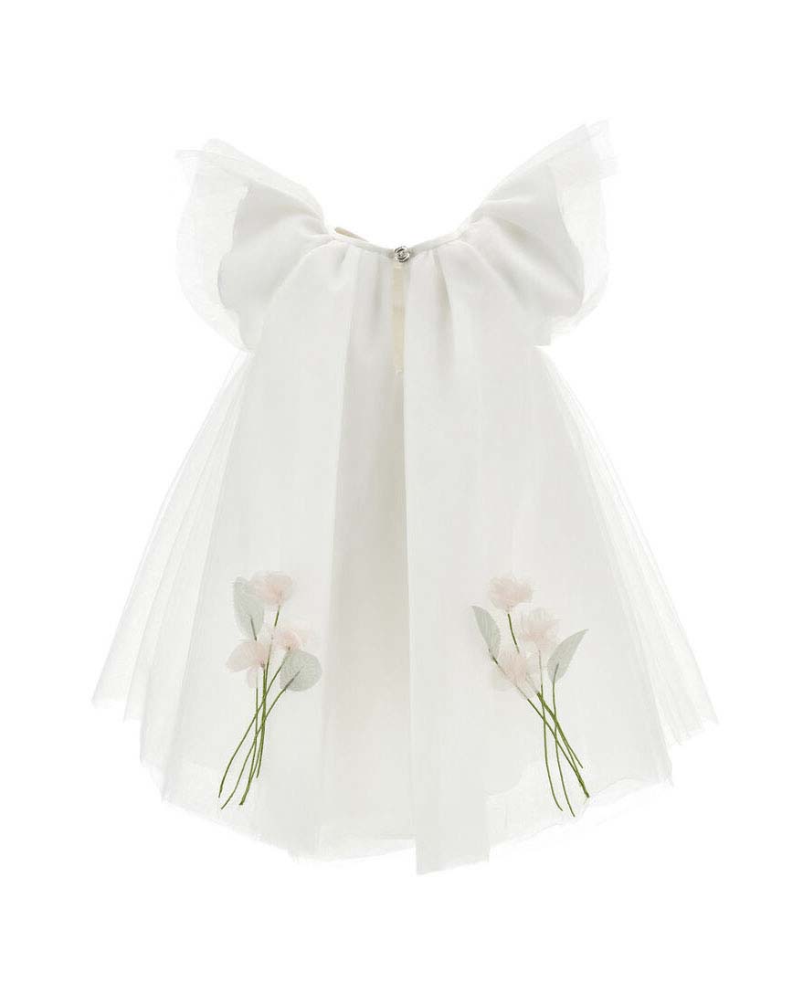 Abito smanicato Monnalisa in tulle con fiori rosa image