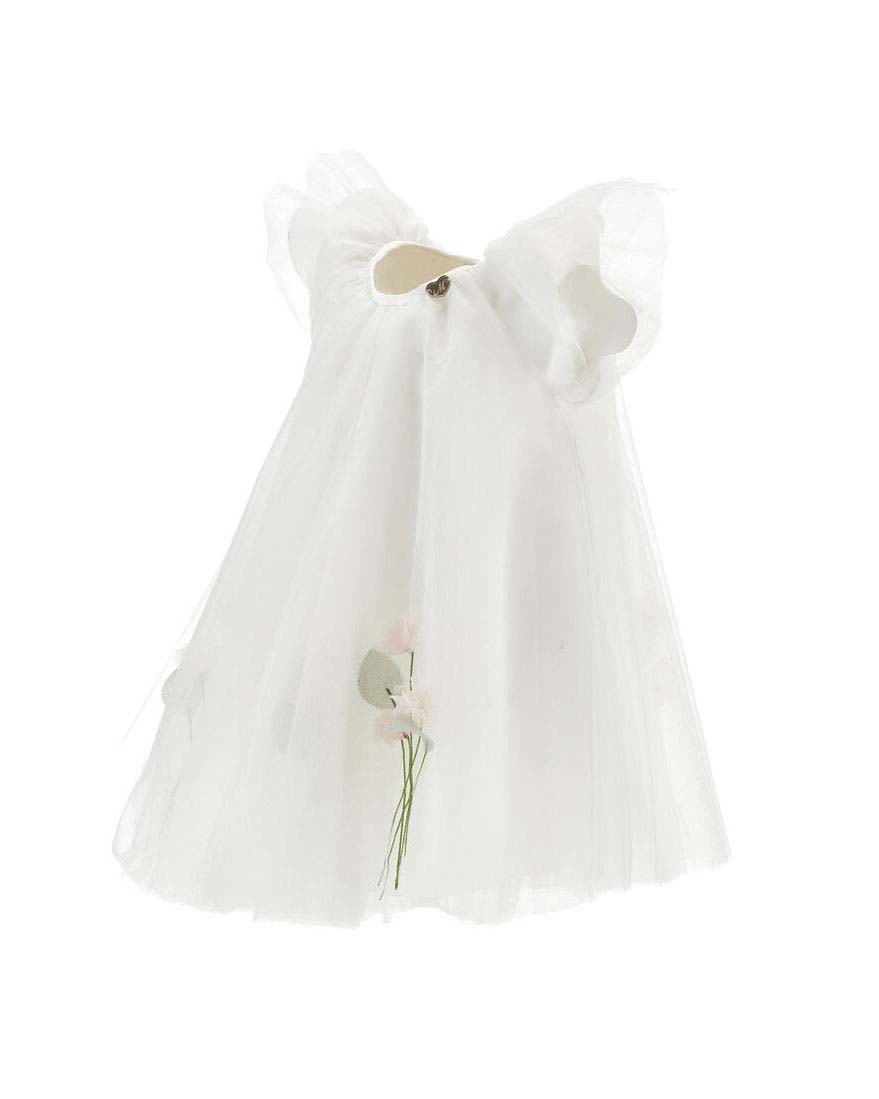 Abito smanicato Monnalisa in tulle con fiori rosa