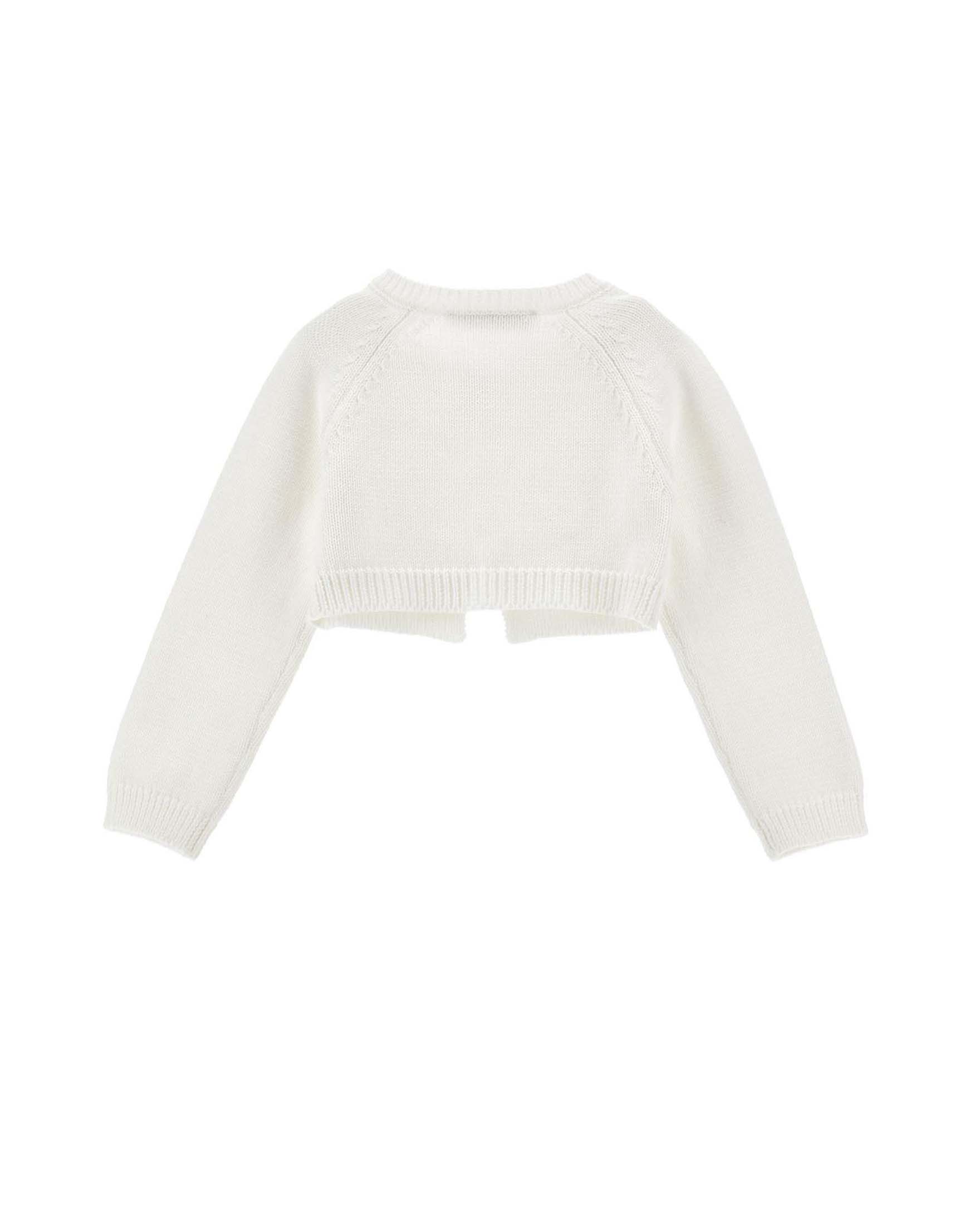 Cardigan cropped Monnalisa in puro cotone bianco con fiocco image