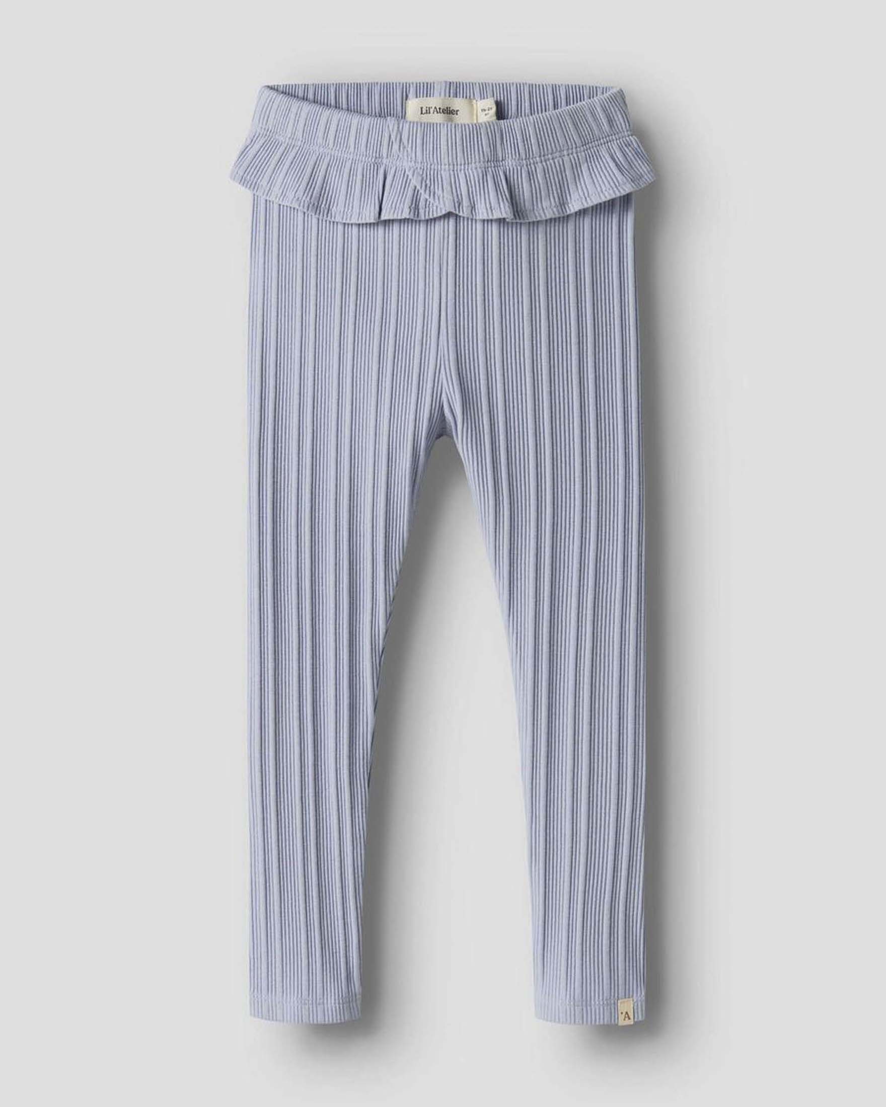 Leggins Lil'Atelier azzurro a costine con volant