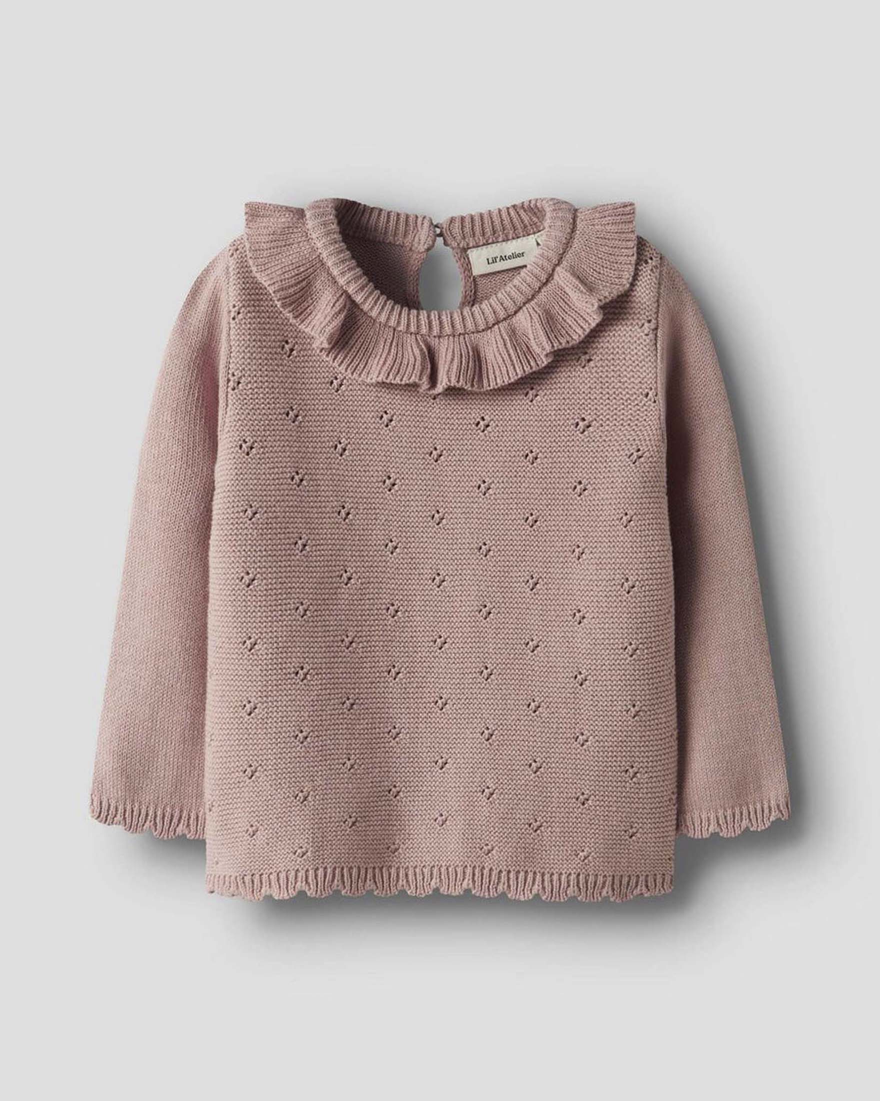 Maglia Lil'Atelier a maniche lunghe in cotone punzonato rosa antico