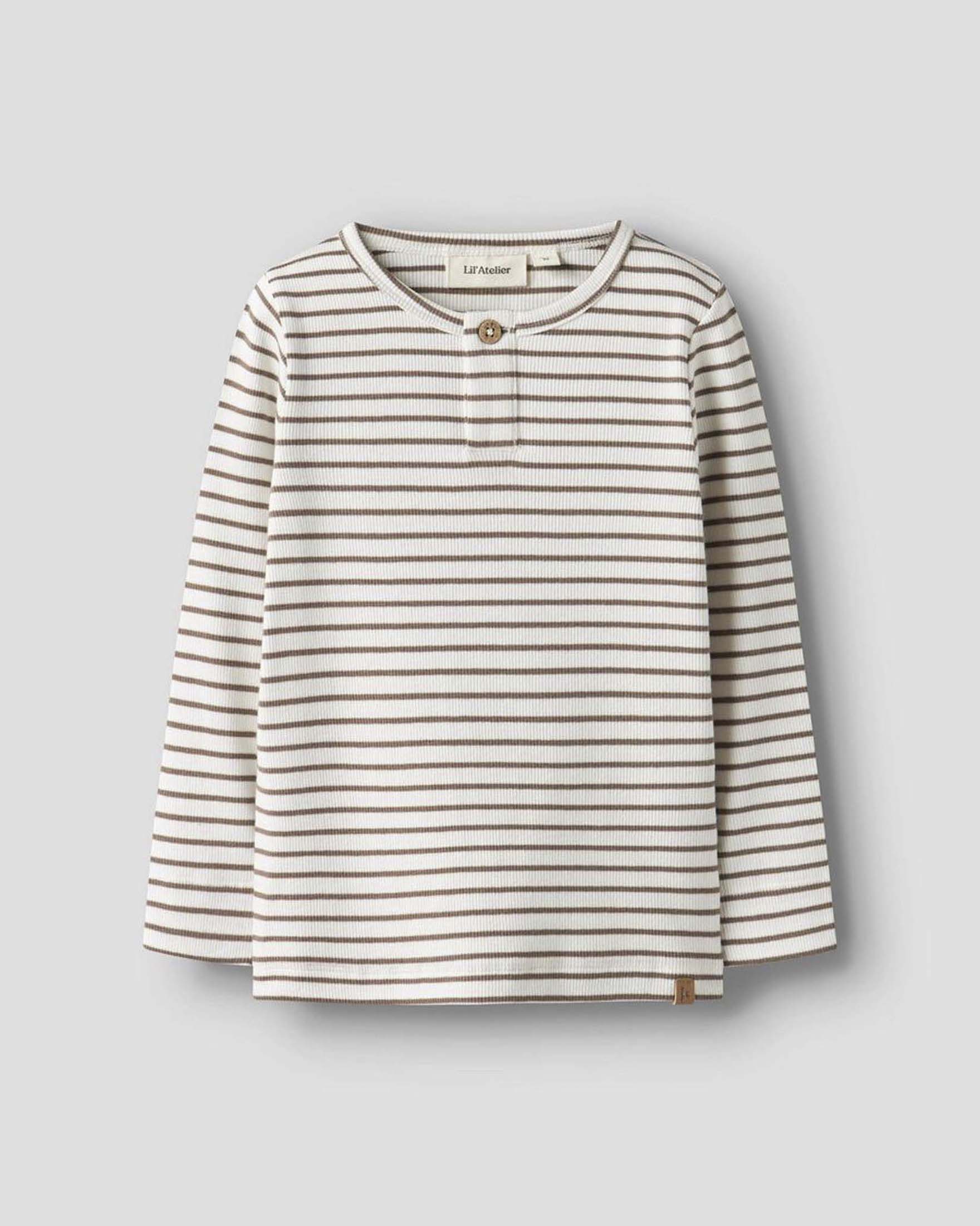 T-shirt Lil'Atelier a costine a maniche lunghe con righe avorio e marroni