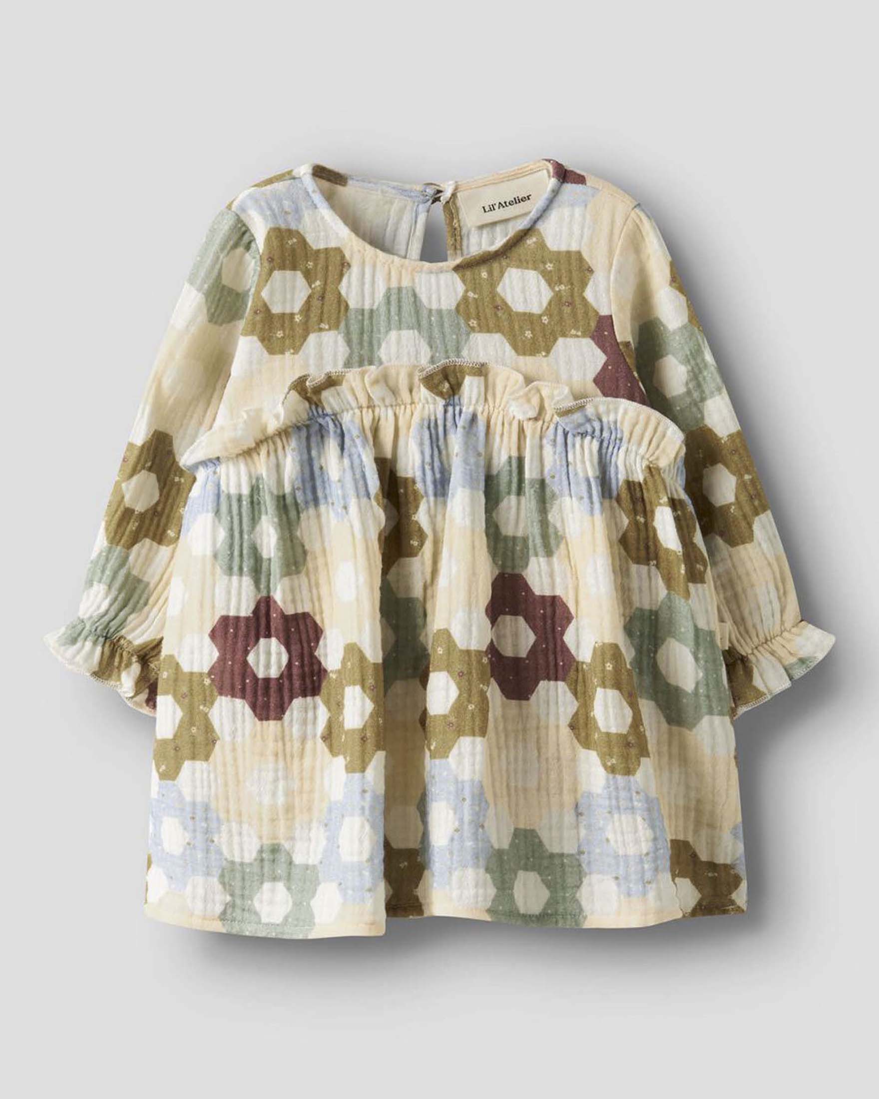 Abito Lil'Atelier in puro cotone a maniche lunghe e fantasia fiori multicolor