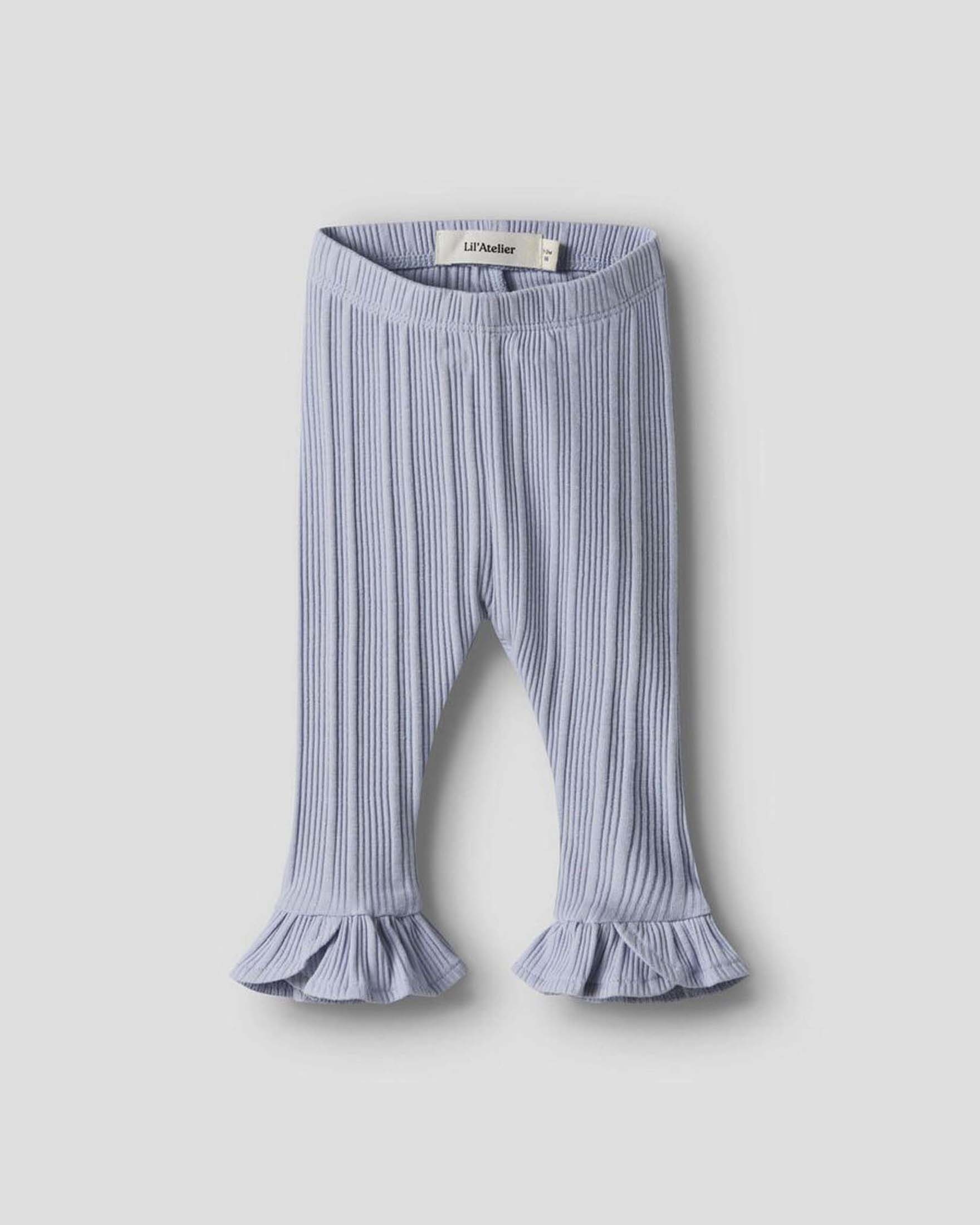 Leggins Lil'Atelier azzurro a costine con volant