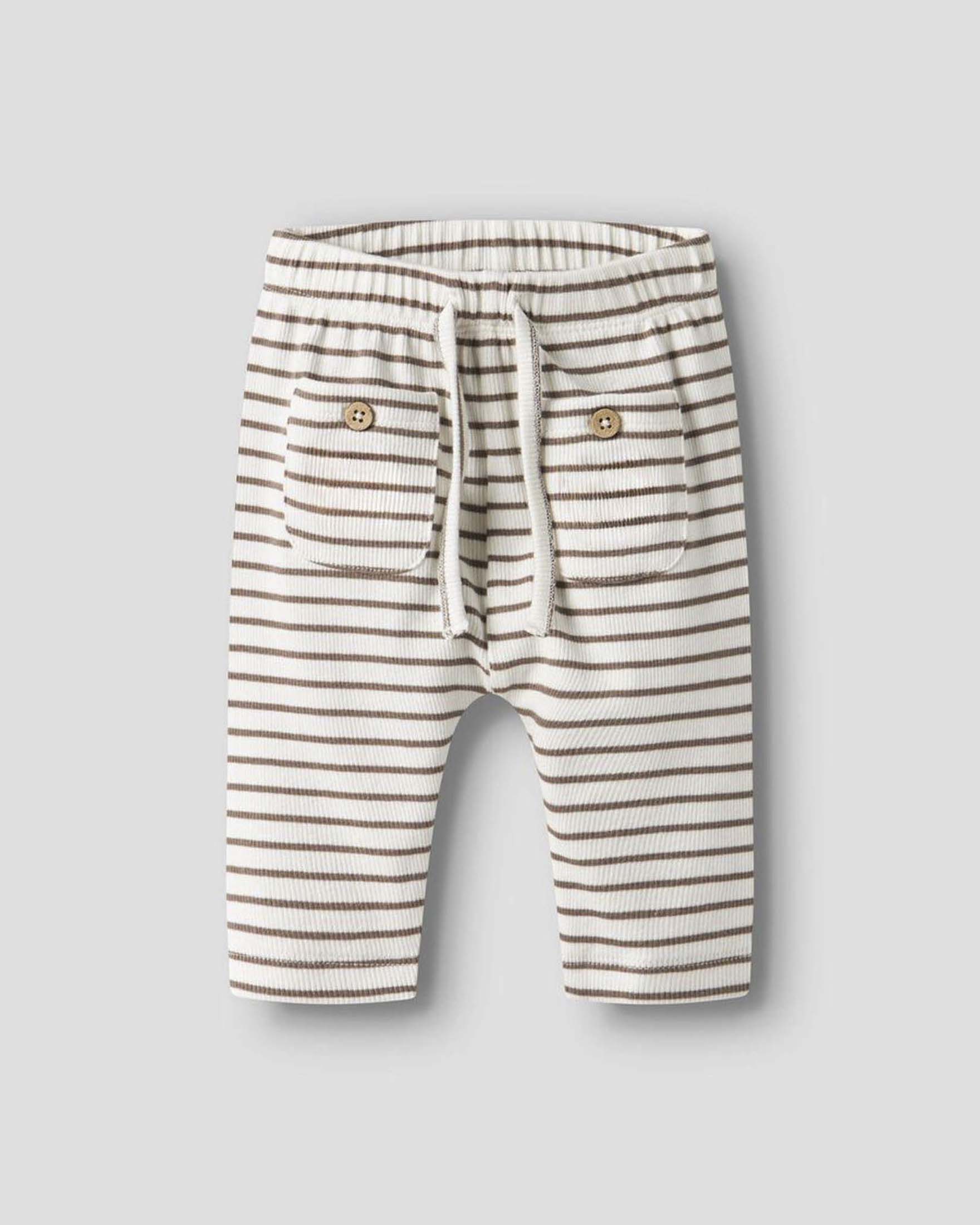 Pantalone Lil'Atelier in cotone a righe avorio e marrone con taschine