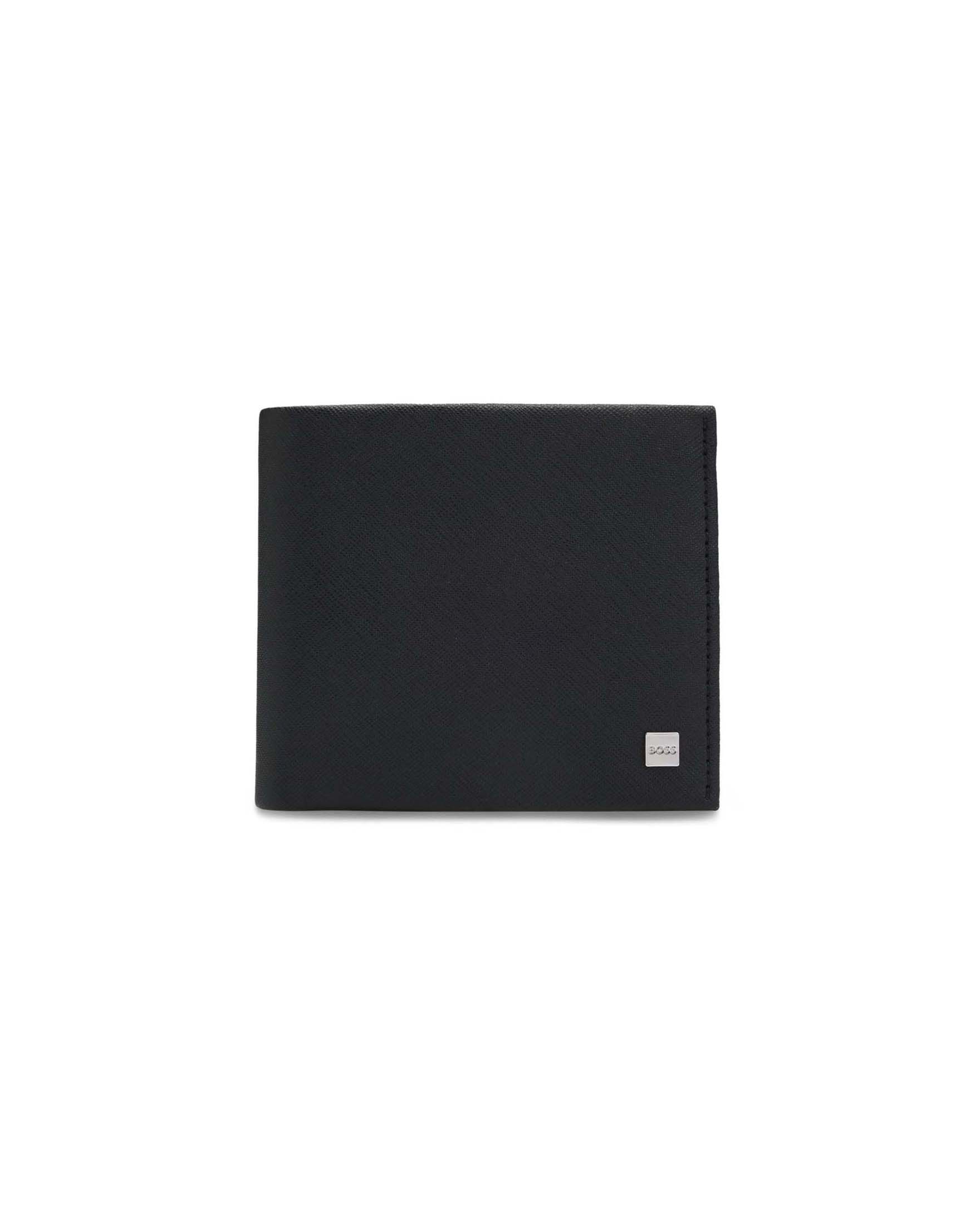Set portafoglio e portachiavi Boss nero in similpelle saffiano