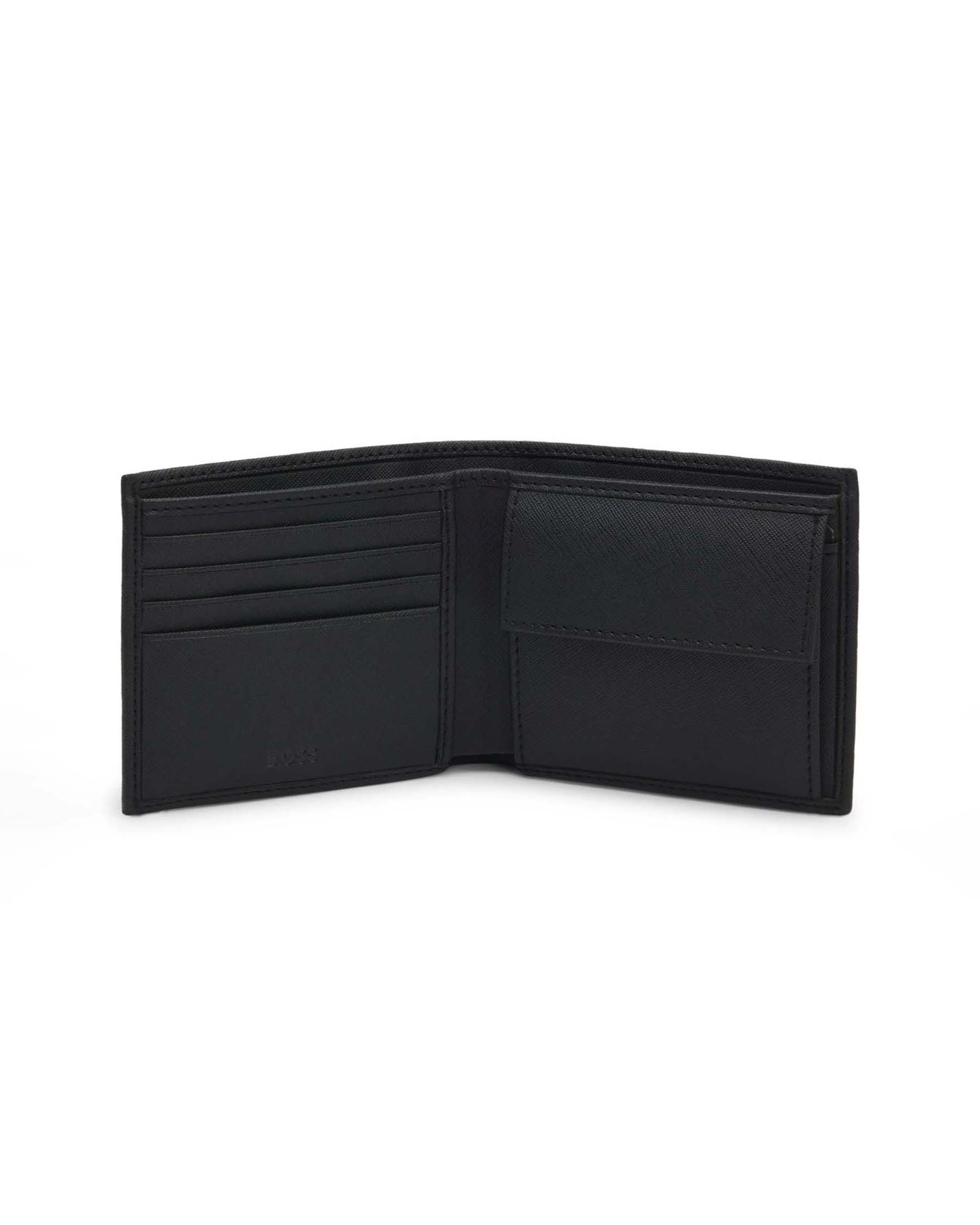 Set portafoglio e portachiavi Boss nero in similpelle saffiano