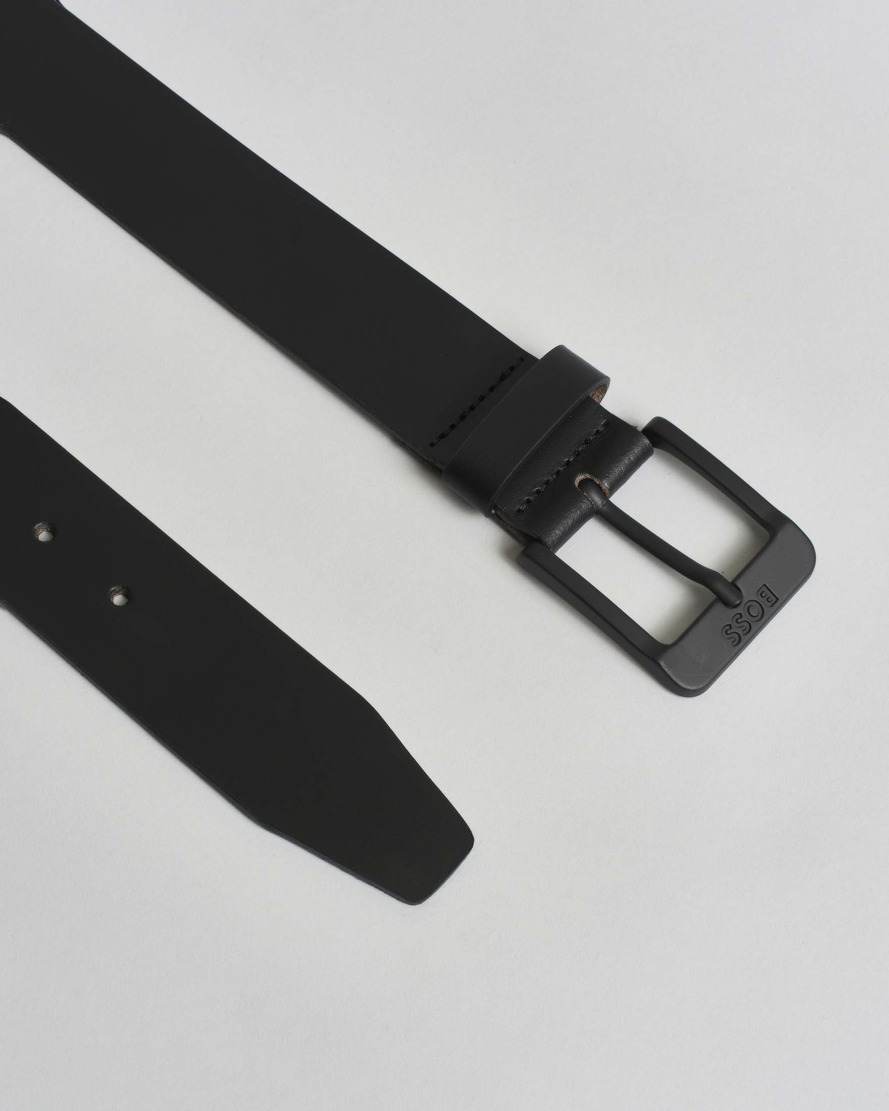 Cintura Boss nera in vera pelle con fibbia in tono image