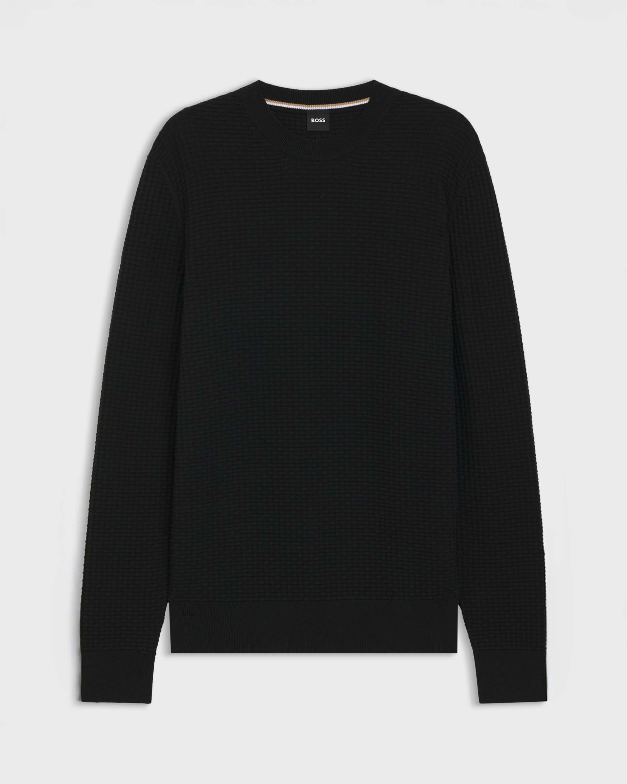 Maglioncino girocollo Boss nero in puro cotone micro mattoncino