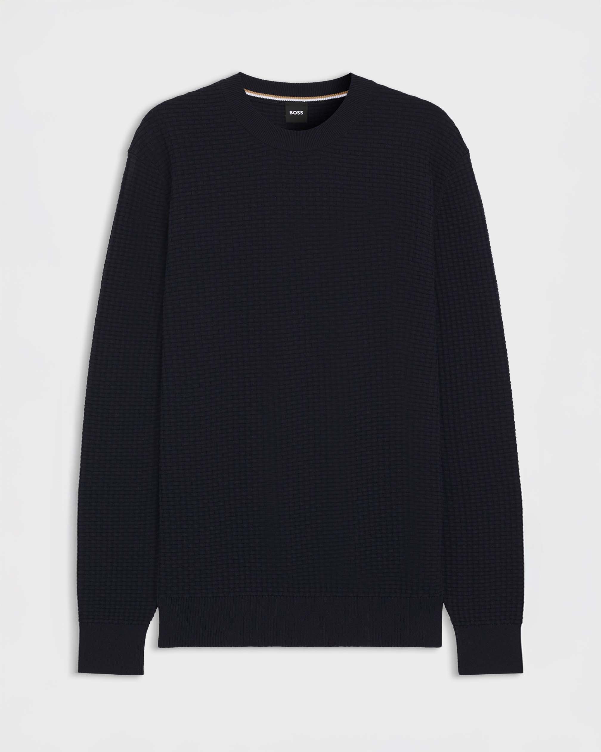 Maglioncino girocollo Boss blu in puro cotone micro mattoncino