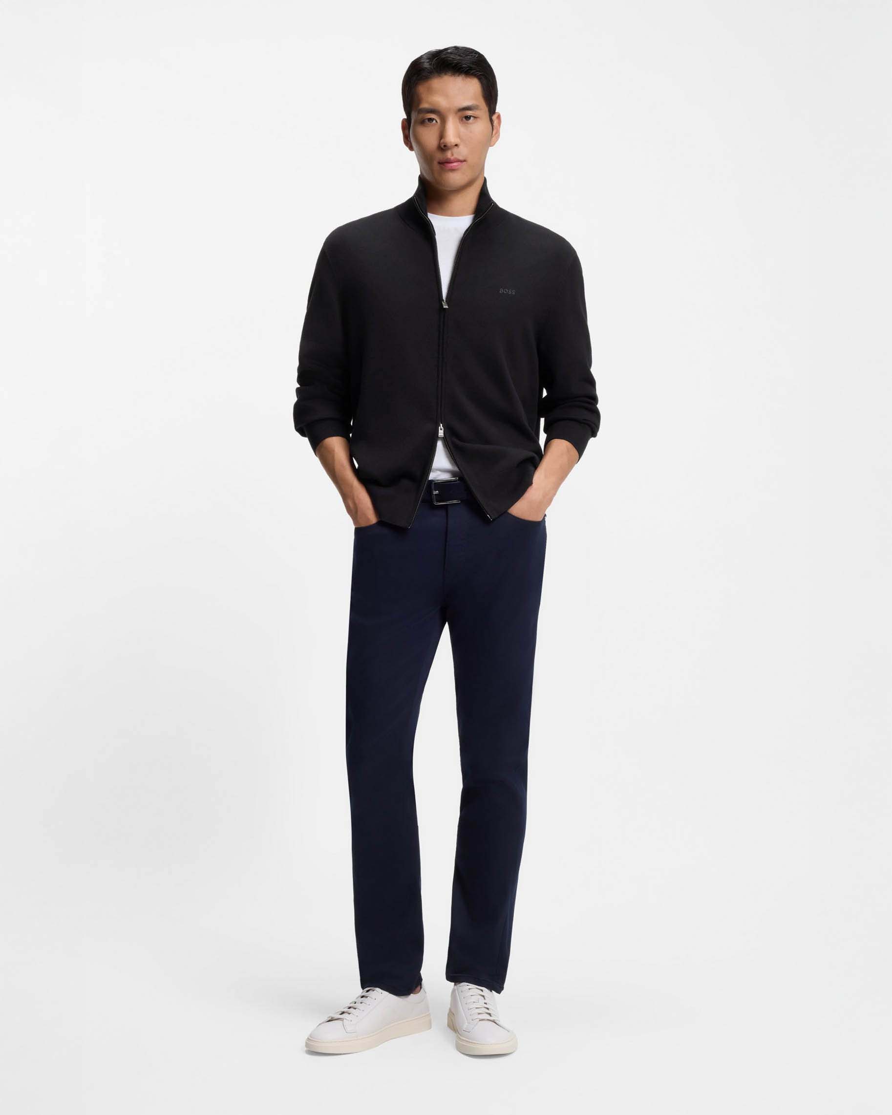 Maglia Upalano Boss blu in puro cotone con apertura zip a doppio cursore