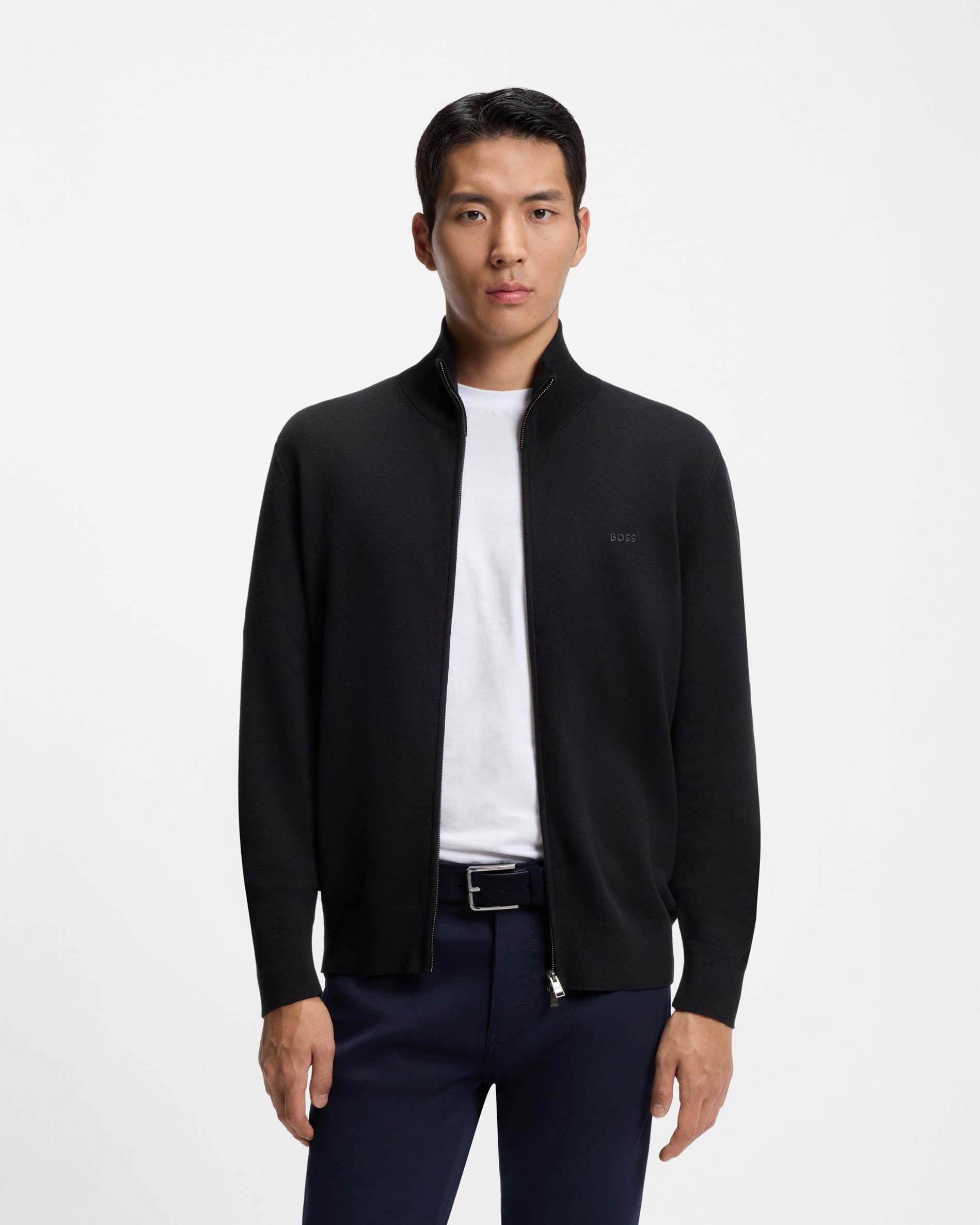 Maglia Upalano Boss blu in puro cotone con apertura zip a doppio cursore image