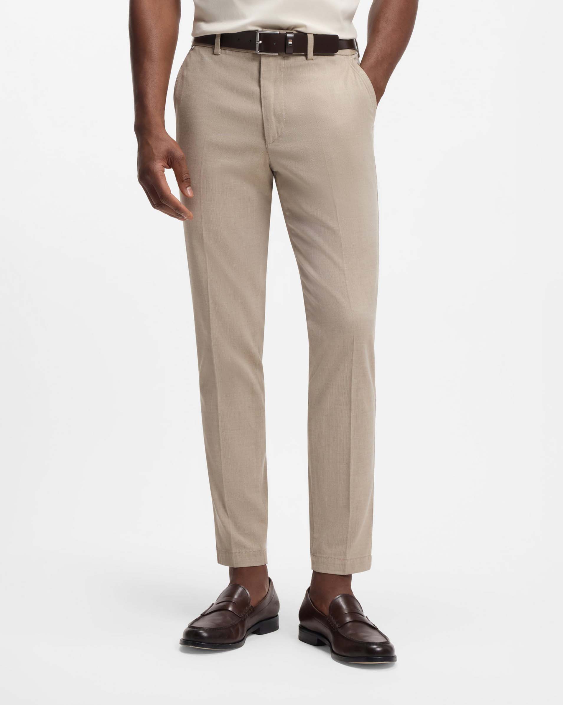 Pantalone chino Boss Kaiton beige in dobby di cotone stretch