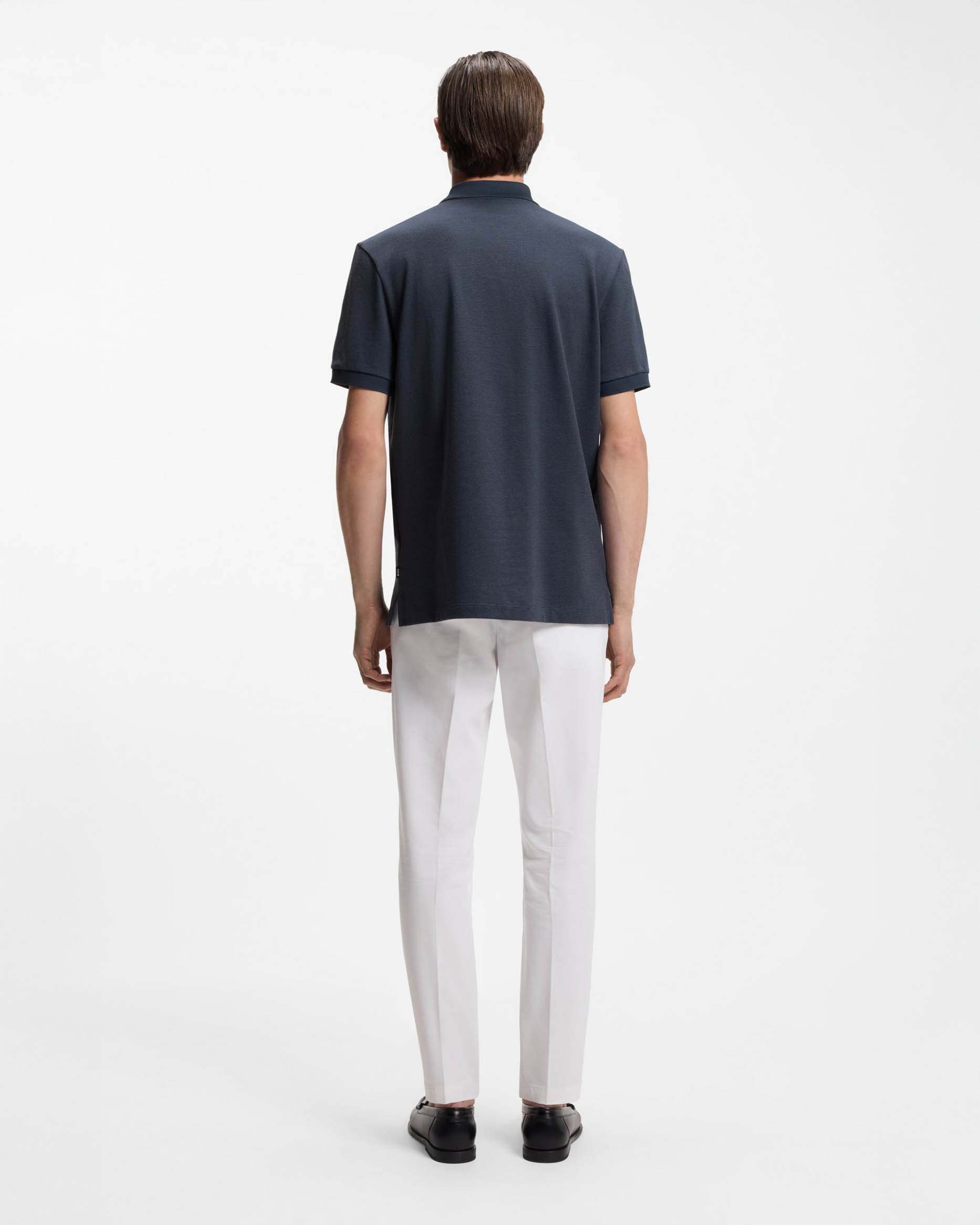 Polo mezza manica Parlay Boss blu in puro cotone micro armatura image