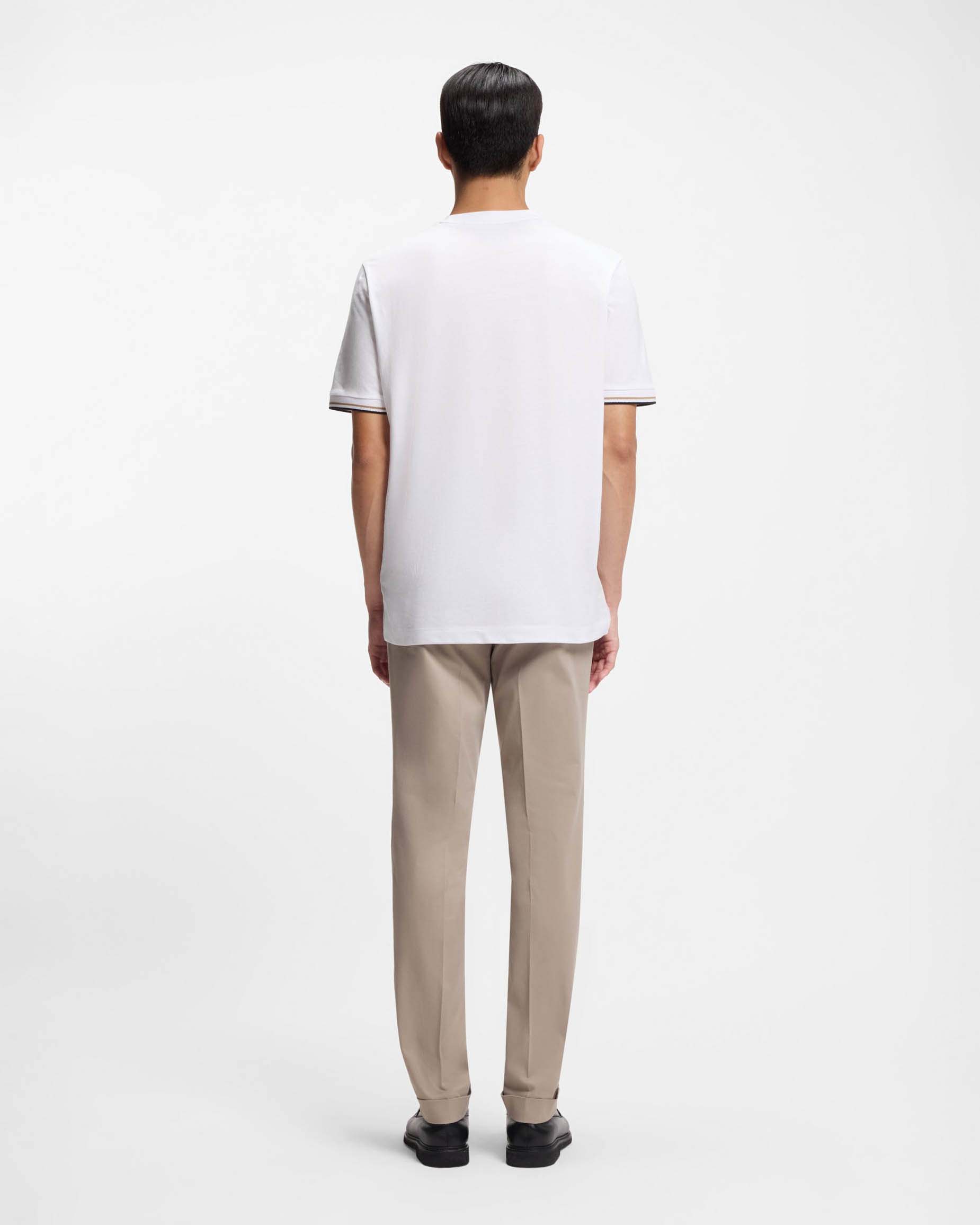 T-shirt Thompson Boss bianca mezza manica in puro cotone con bordino tricolore image