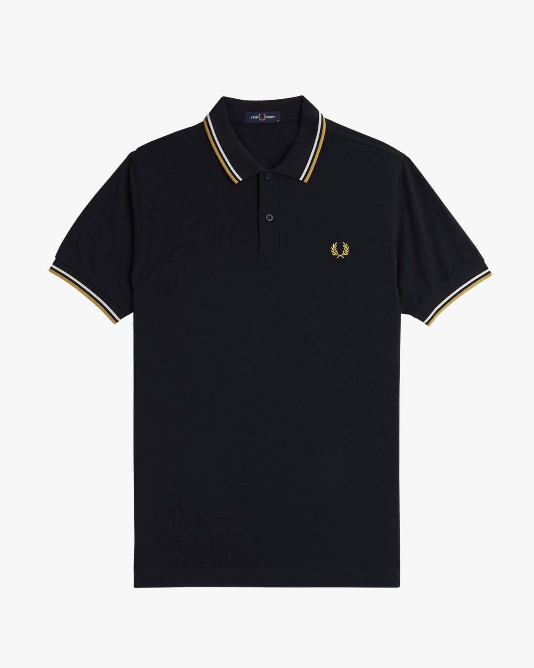 Polo Fred Perry blu mezza manica con bordino bianco e oro