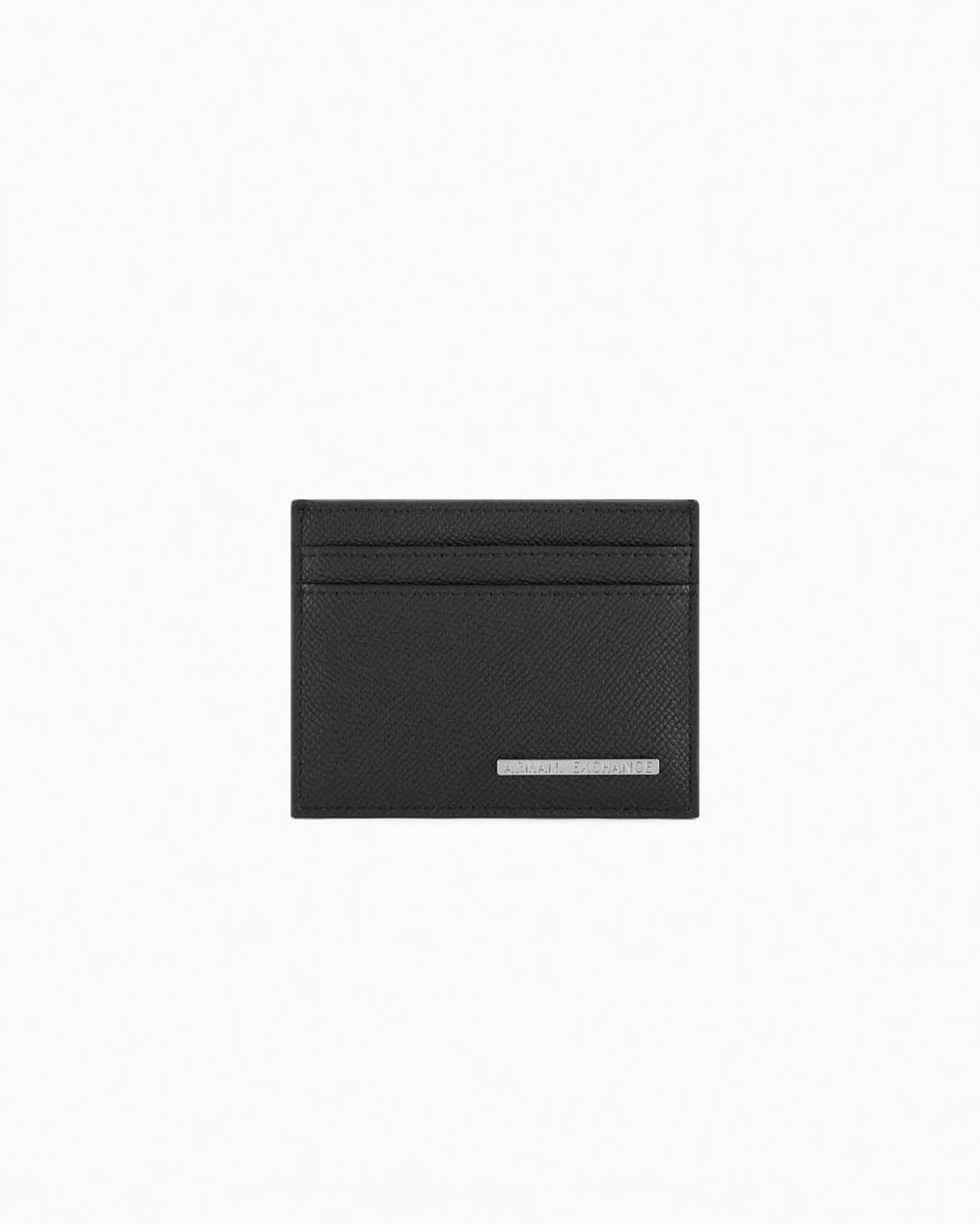 Portacarte Exchange nero in similpelle con placchetta porta logo