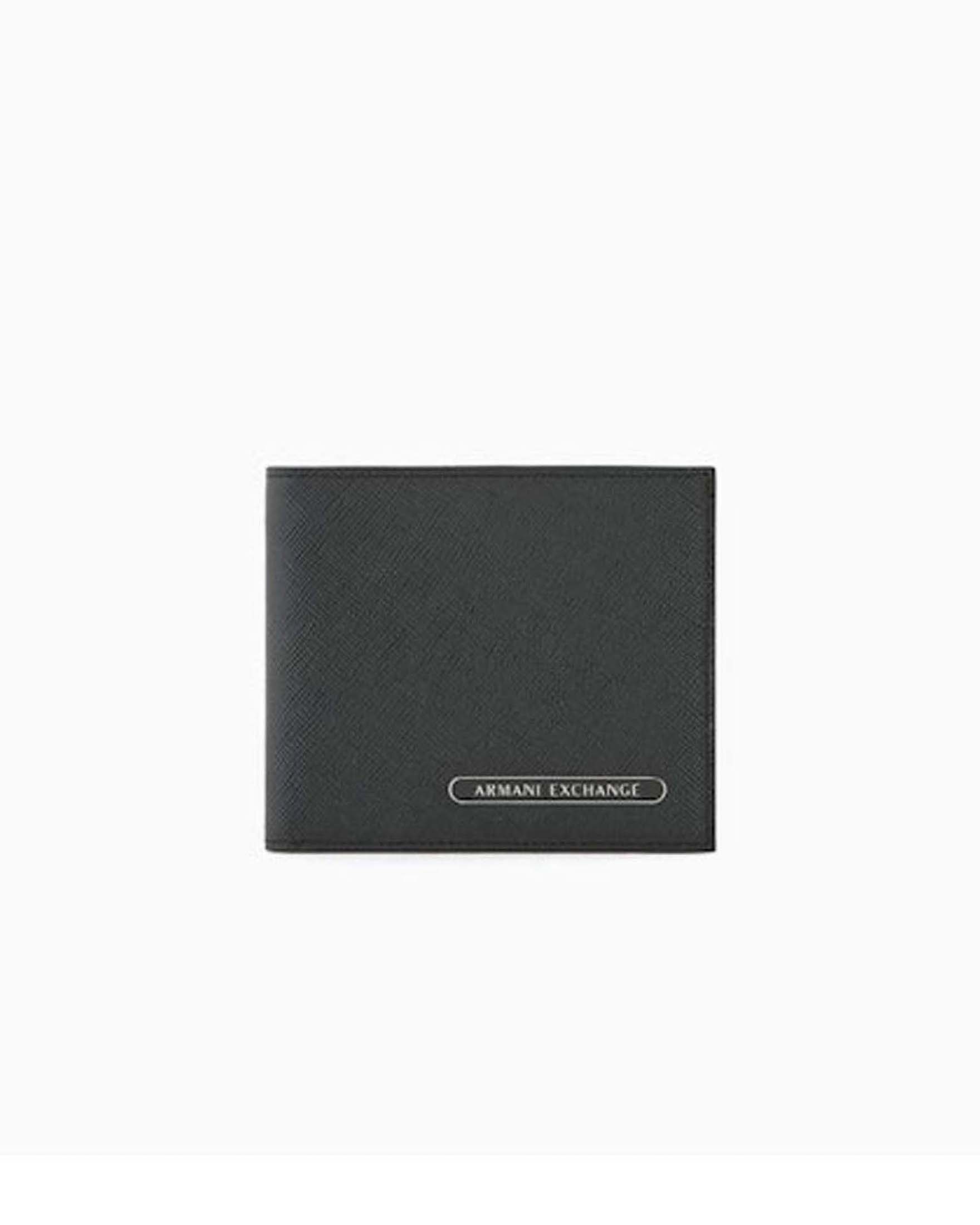 Portafoglio Exchange nero in pelle saffiano con logo