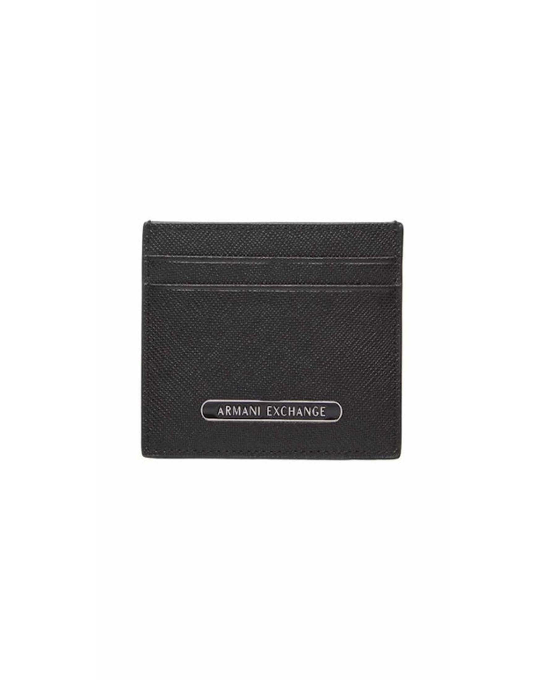 Portacarte Exchange nero in pelle saffiano con placca logo metallica