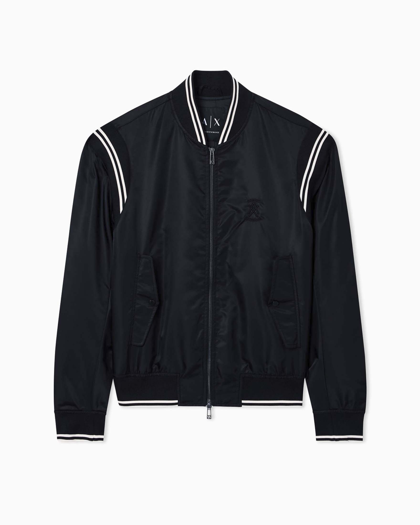 Bomber Exchange nero con ricamo logo tono su tono sul retro