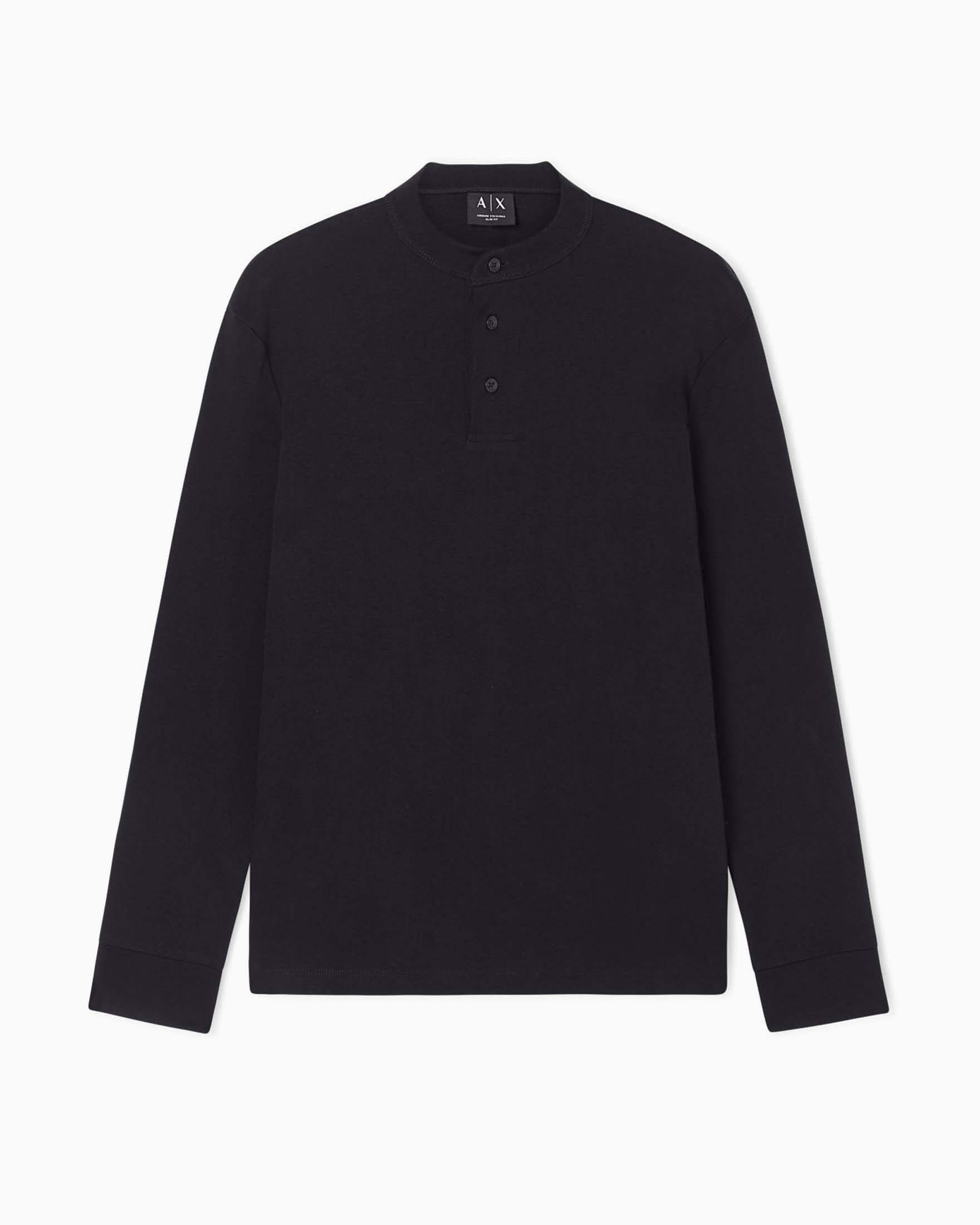 Polo serafino Exchange nera in cotone a manica lunga