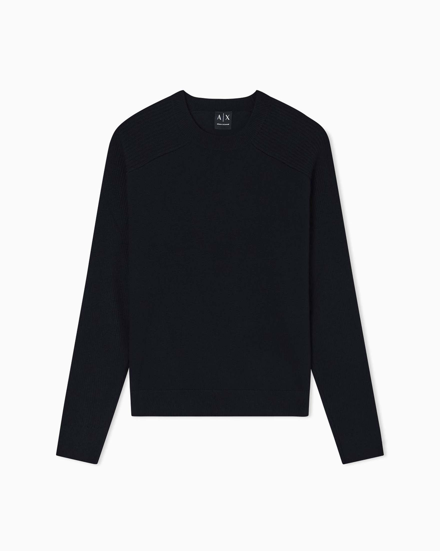 Maglia girocollo Exchange nera in misto lana e cotone