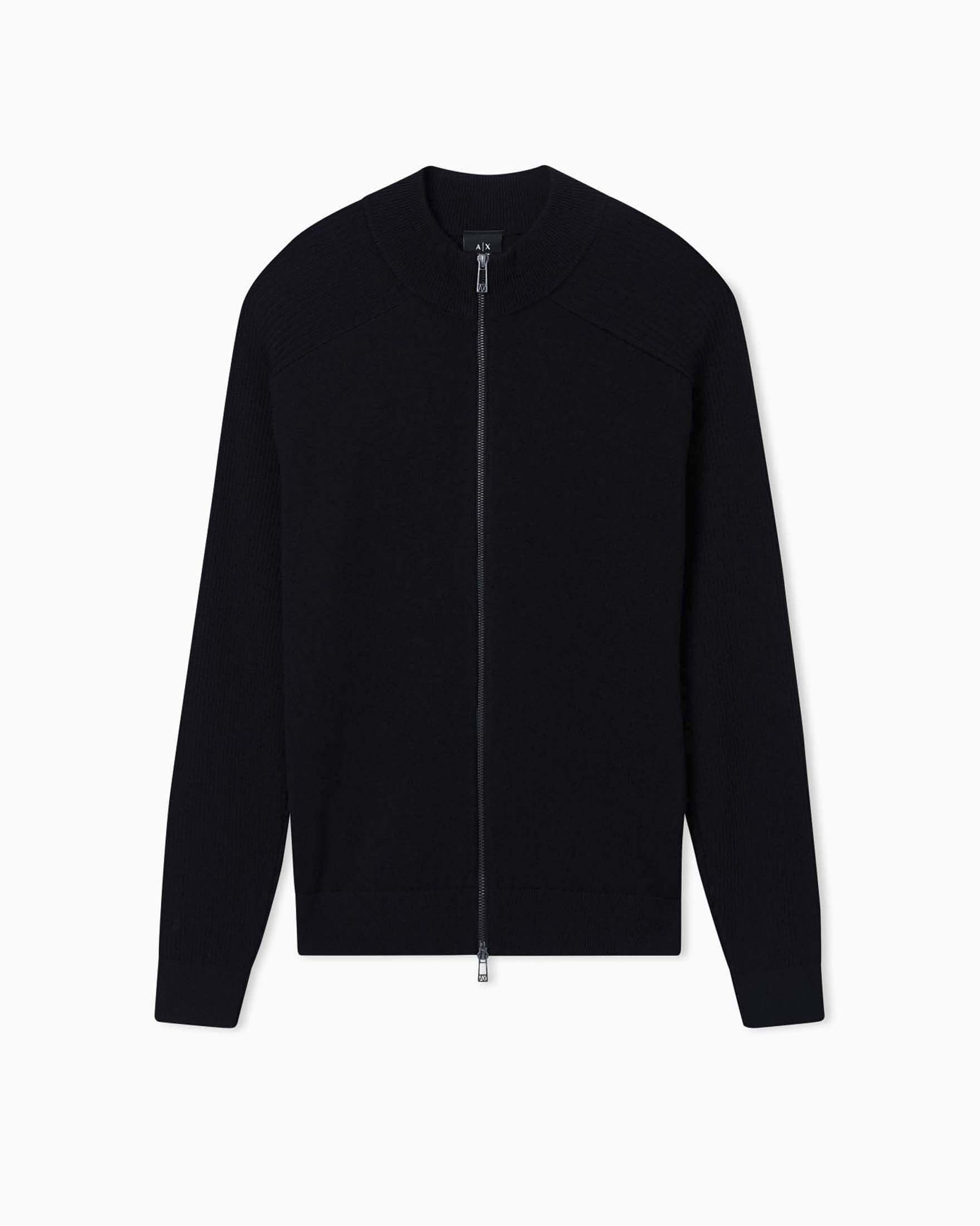 Maglia Armani Exchange nera in misto lana e cotone con apertura zip
